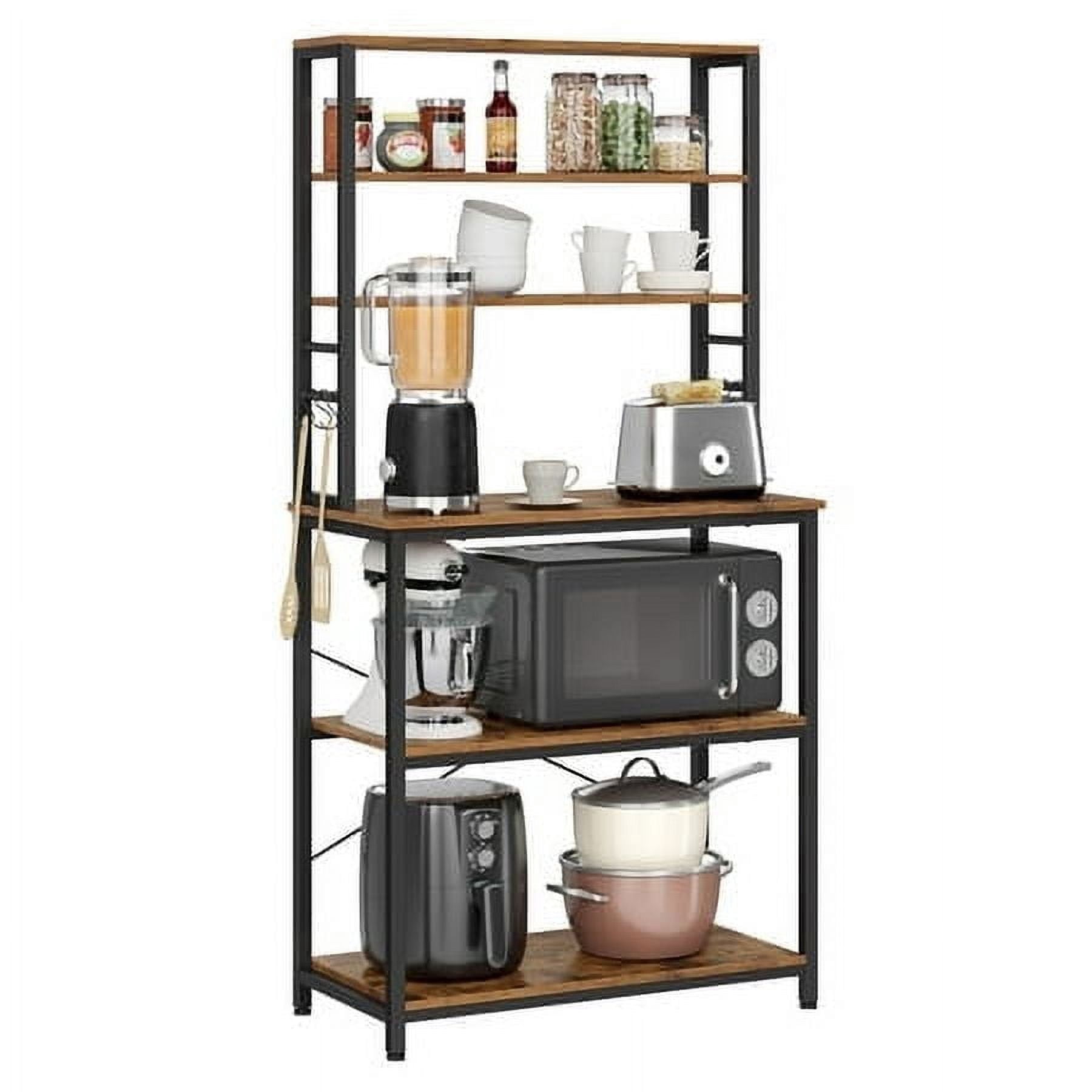 VASAGLE Bakers Rack for Kitchen, 6-Tier Kitchen Shelves with 6 Hooks, Microwave Stand, Industrial, Rustic Brown and Black