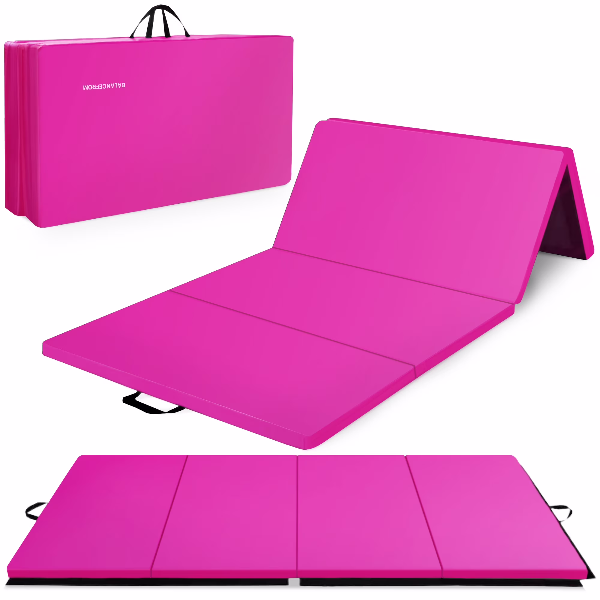 BalanceFrom All Purpose 4'x10'x2" Extra Thick High Density Anti Tear Gymnastics Gym Folding Exercise Aerobics Mats, Pink