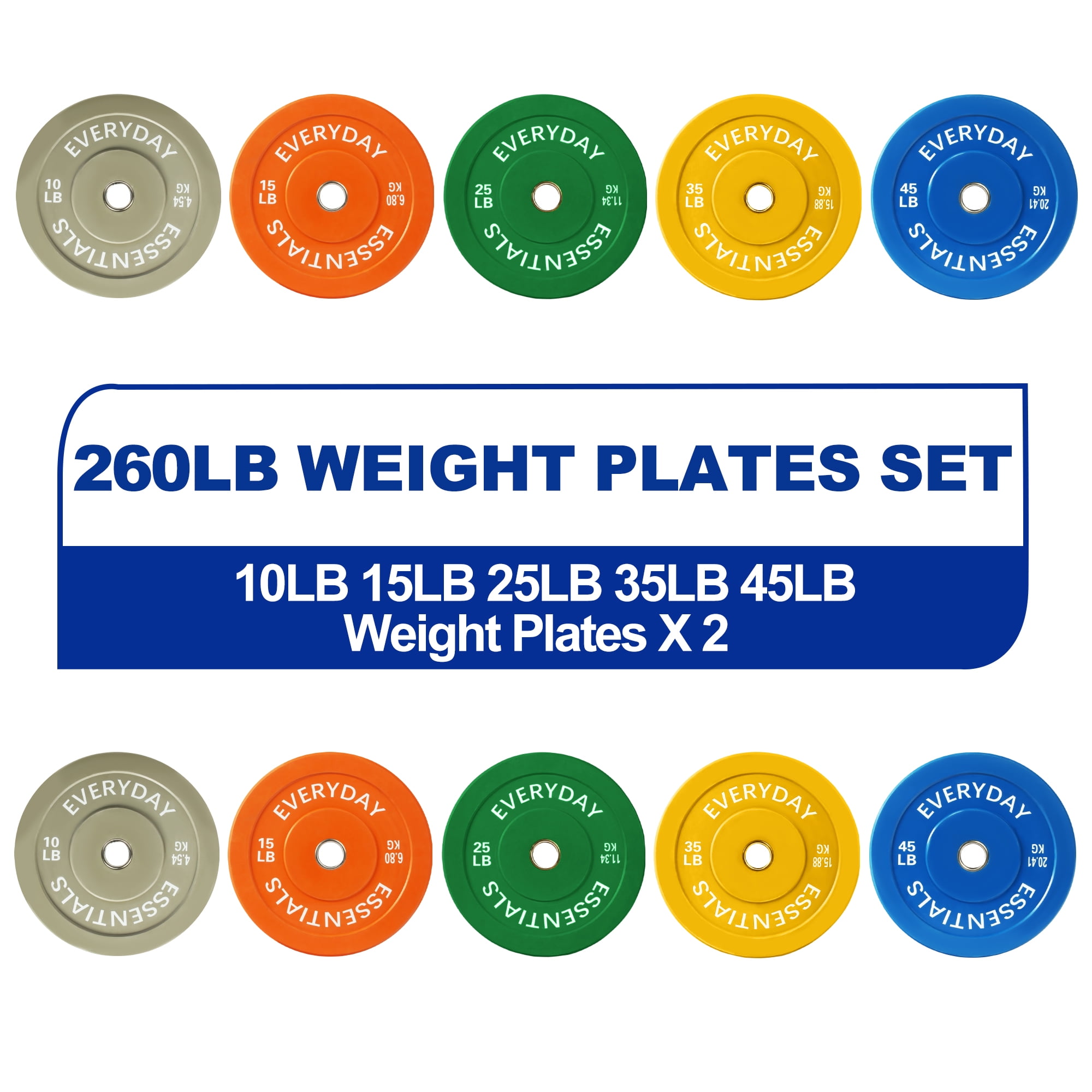 BalanceFrom Olympic Bumper Plate Weight Plate with Steel Hub, Color Coded, 260 lbs Set, Multiple Packages