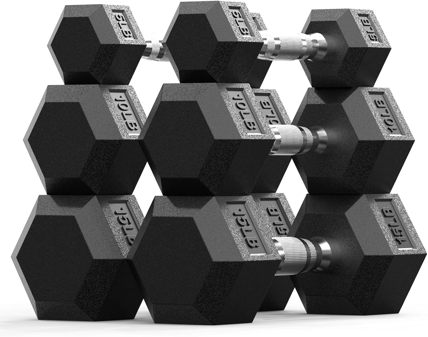 BalanceFrom Hex Dumbbell Set – Pairs of 5lb, 10lb, 15 lb Free Weights for Home Gym, Full-Body Workout, Non-Slip Grip, Space-Saving Design, Ideal for All Fitness Levels