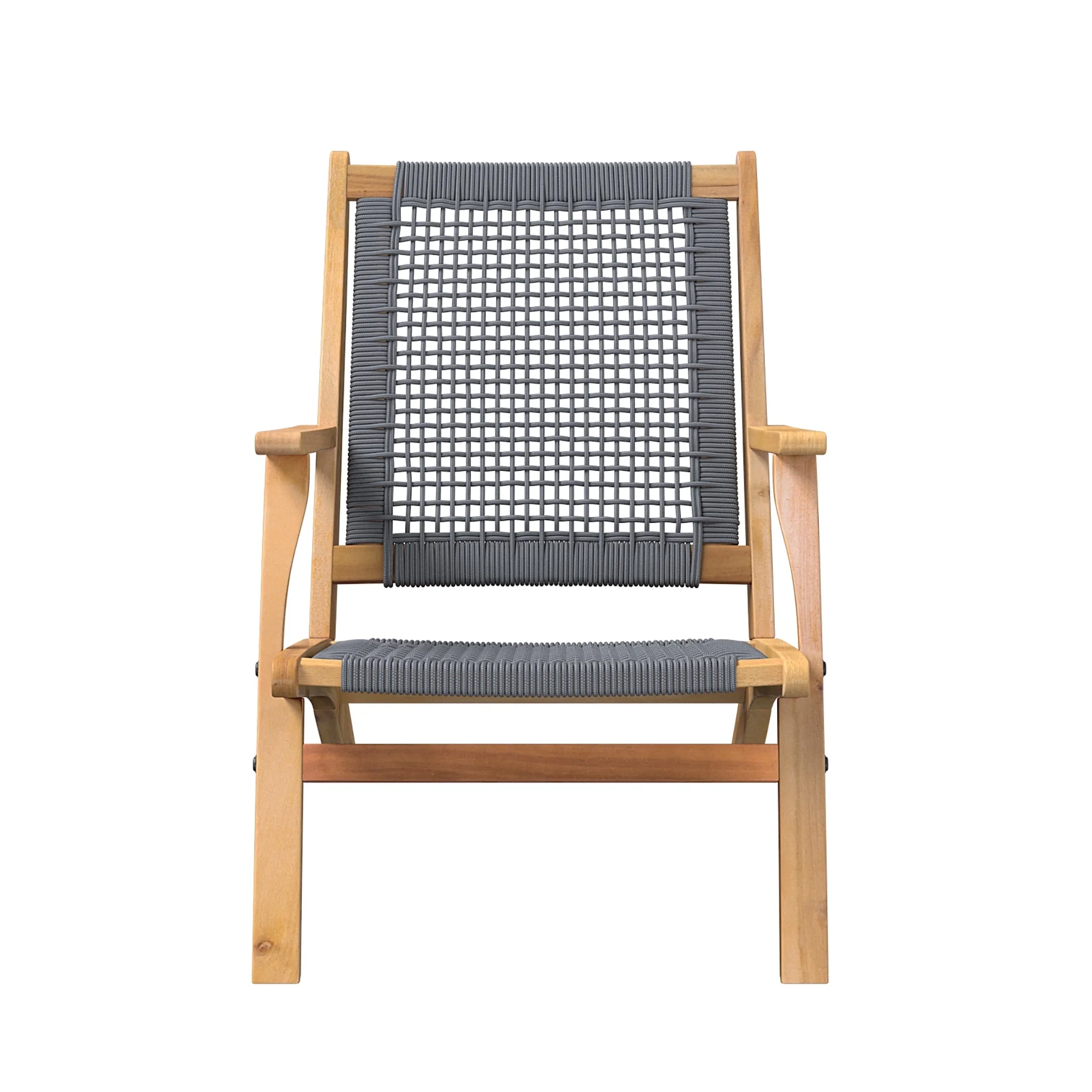 Balkene Home Gray Lounge Outdoor Chair | Acacia Wood | Woven Web Seat Mid Century Reclining Armchair