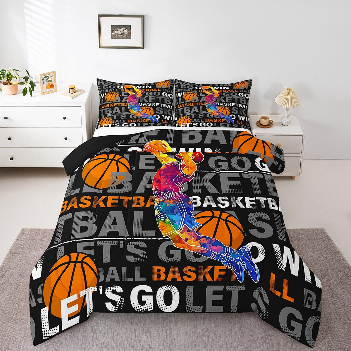 Ball Game Duvet Insert Twin Size,Basketball Bedding Set for Teens Man,Modern Balls Player Comforter Set European Sport Down Comforter for Young Man Bedroom Decor