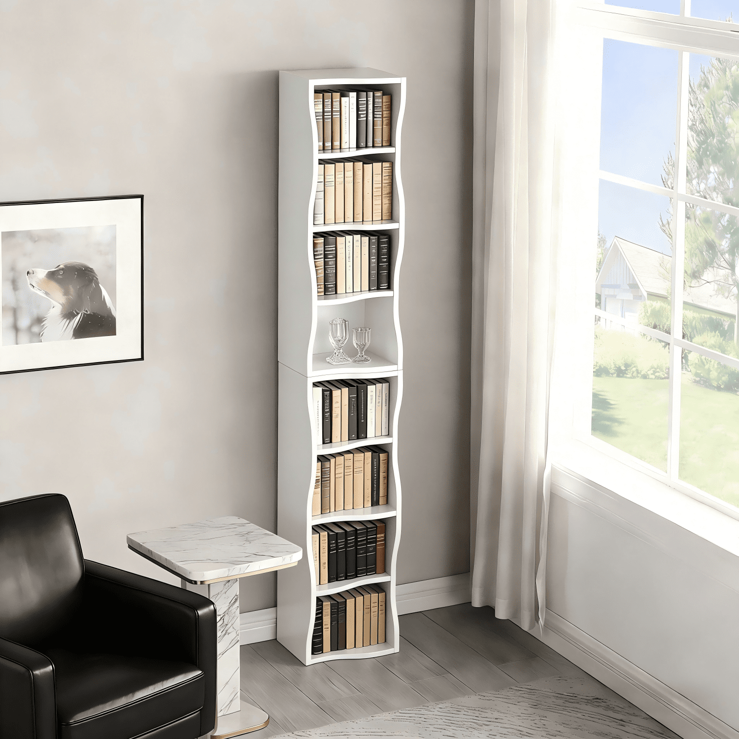 Bapipro 71" Tall Narrow Bookshelf, 8 Tier Corner Bookcase for Small Space, Floor Standing Storage Rack, Display Shelf Organizer for Bedroom, Living Room, White