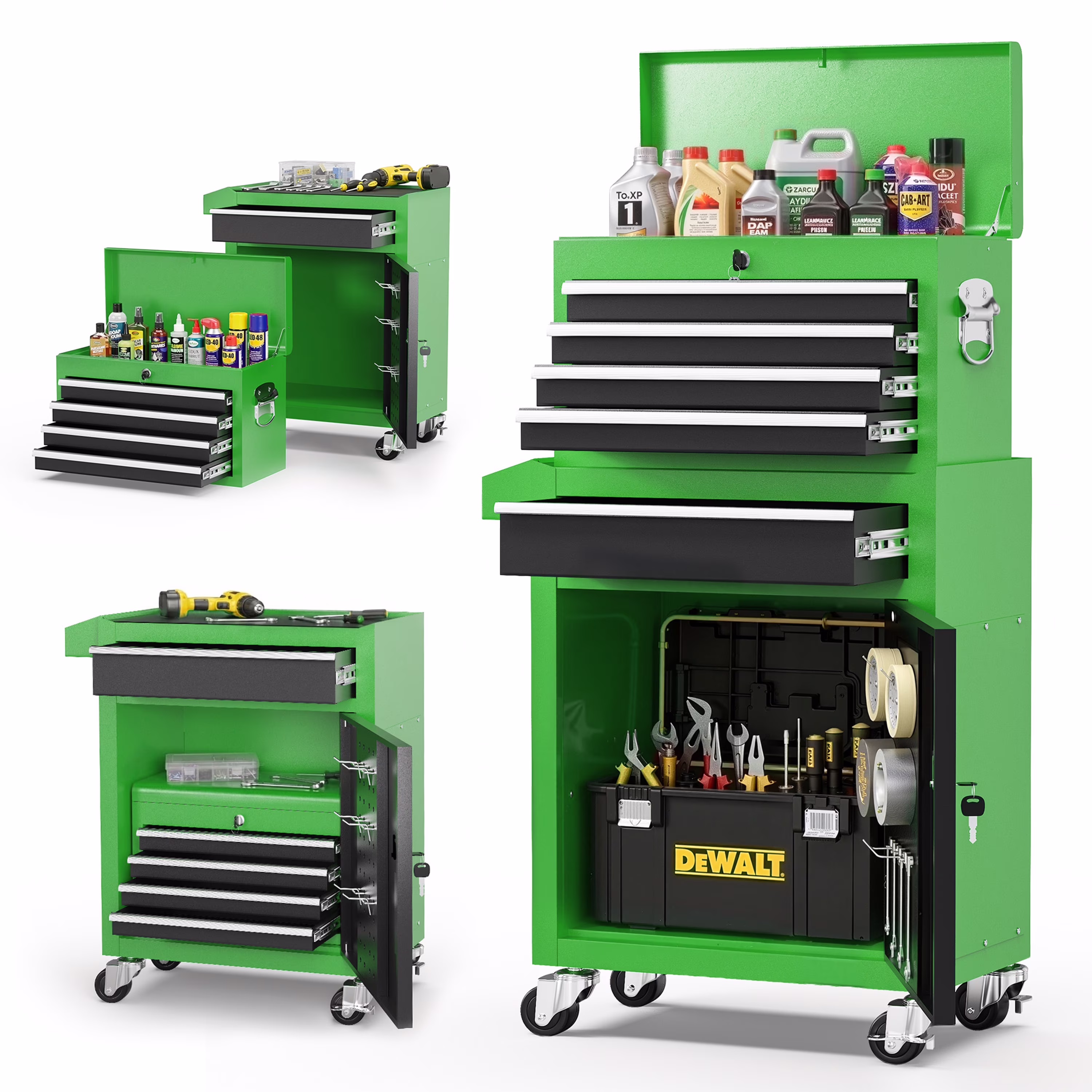 5-Drawer Tool Chest on Wheels, 2 In 1 Rolling Tool Storage Cabinet, Tool Organizer for Garage, Workshop, Warehouse & Repair Shop, Green