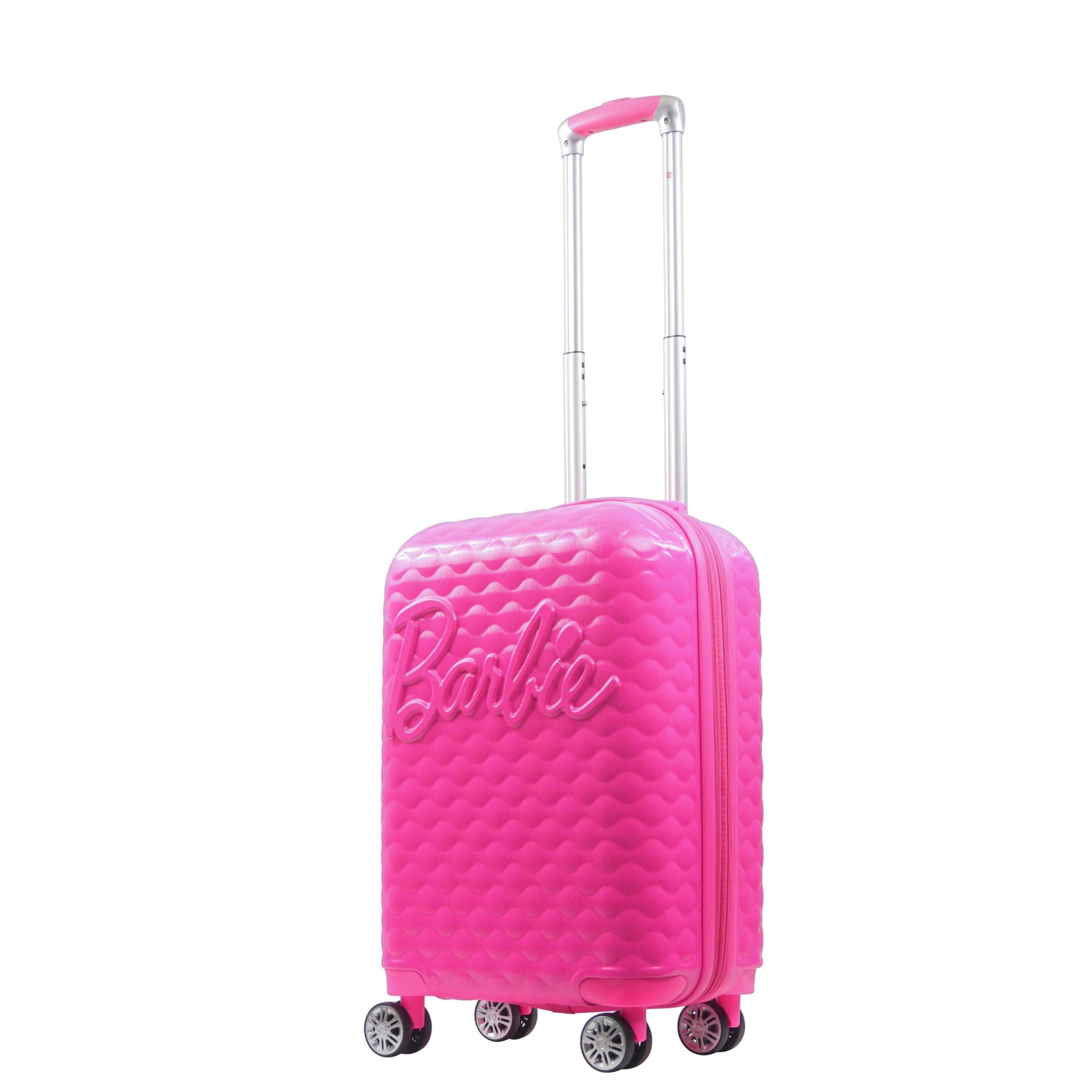 Barbie 22 Inch Carry On Rolling Luggage, Quilted Hardshell Suitcase with Spinner Wheels, Pink