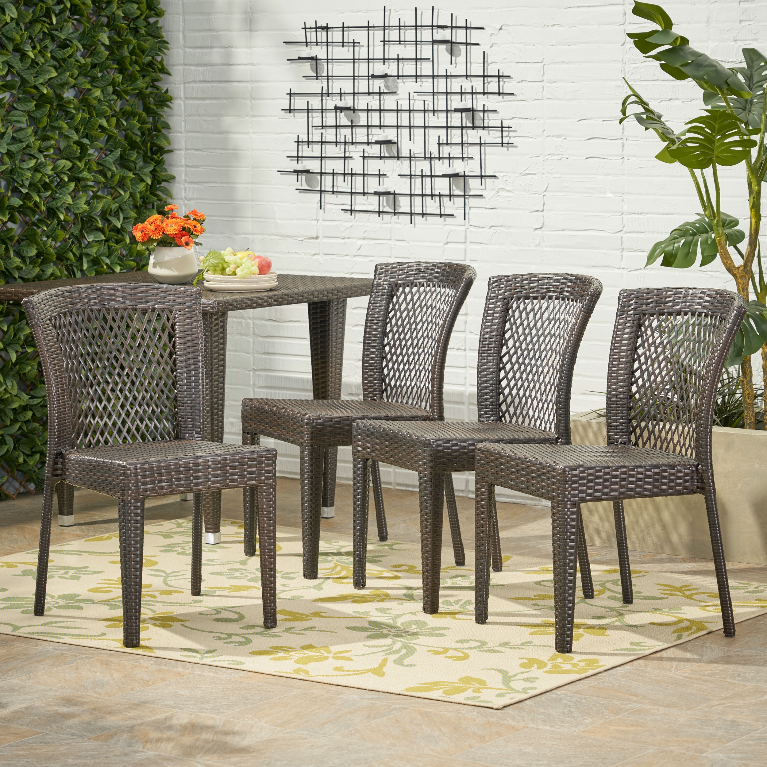 Barker Outdoor Wicker Stacking Dining Chairs, Set of 4, Multibrown