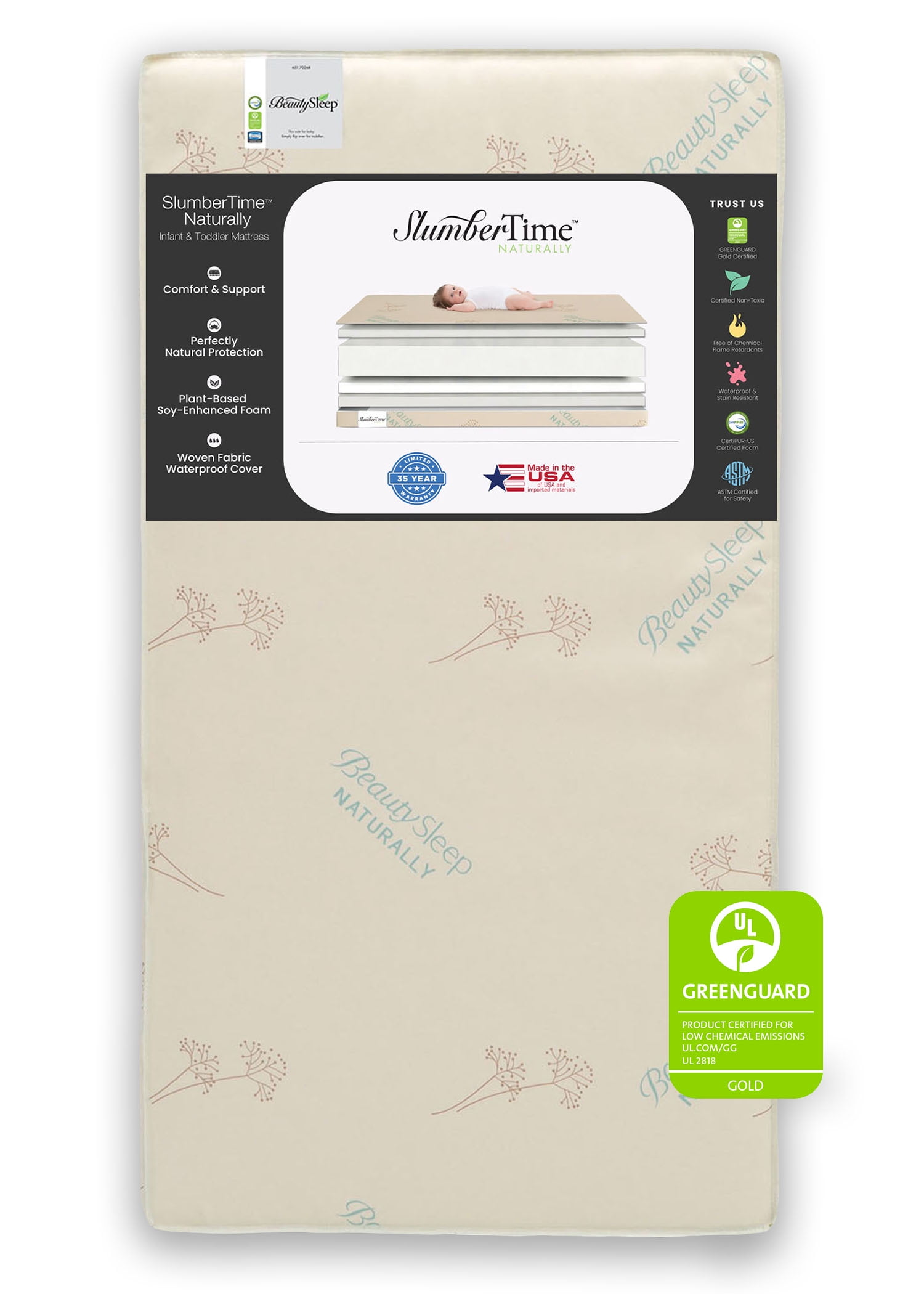 BeautySleep SlumberTime Naturally 5.5" Dual Sided Crib & Toddler Mattress - Soy Foam Core
