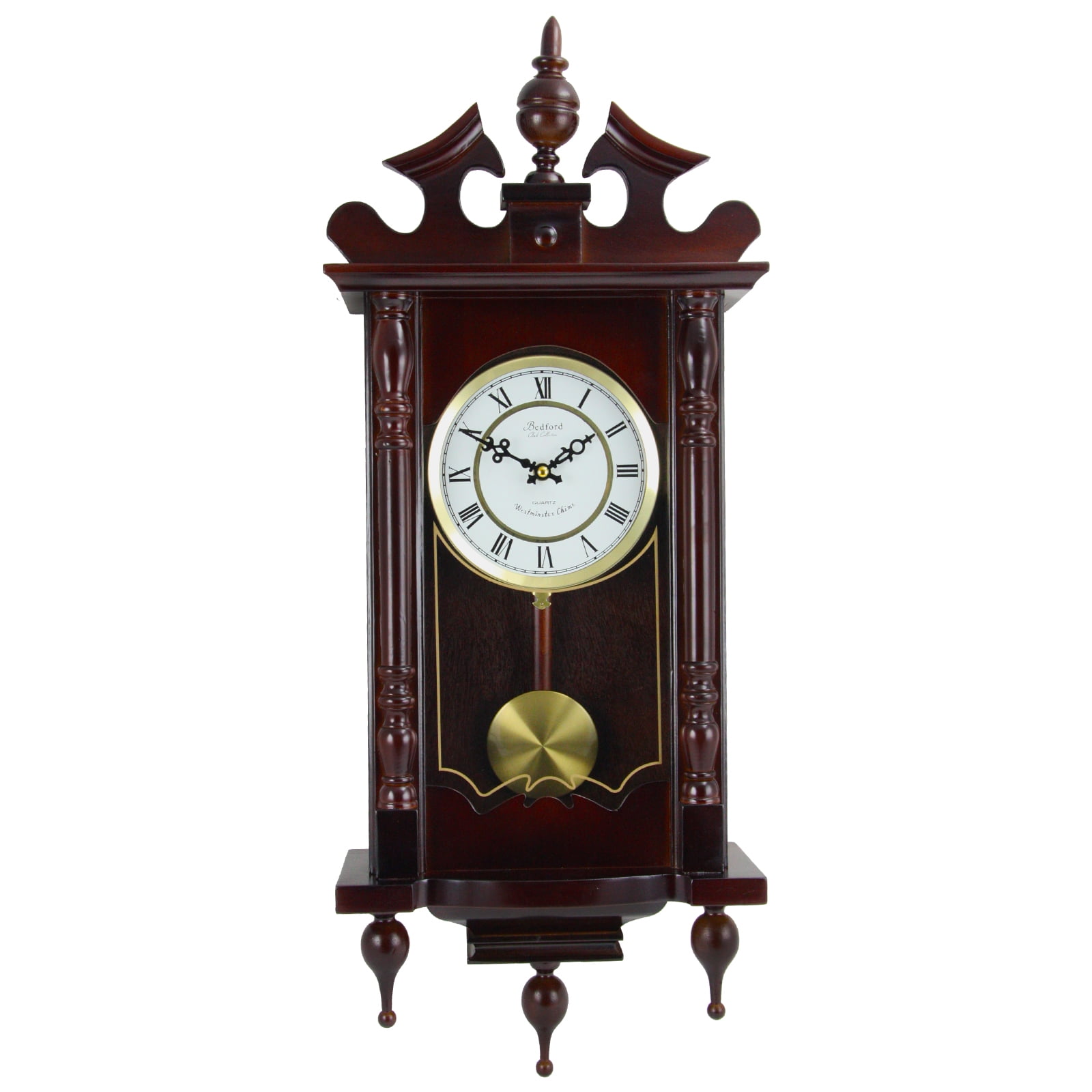 Bedford Clocks Classic 31" Swinging Pendulum Chiming Wall Clock with Roman Numerals
