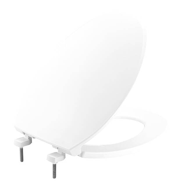Bemis Elongated Hospitality Plastic Toilet Seat in White with STA-TITE Commercial Fastening System