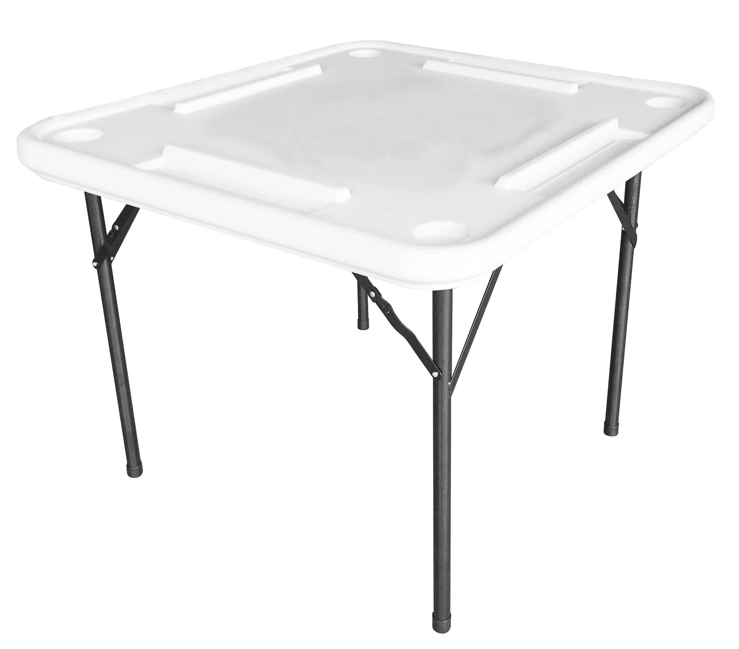 Bene Casa Foldable Domino Table with Built-In Drink Holders, 38” x 38”, White