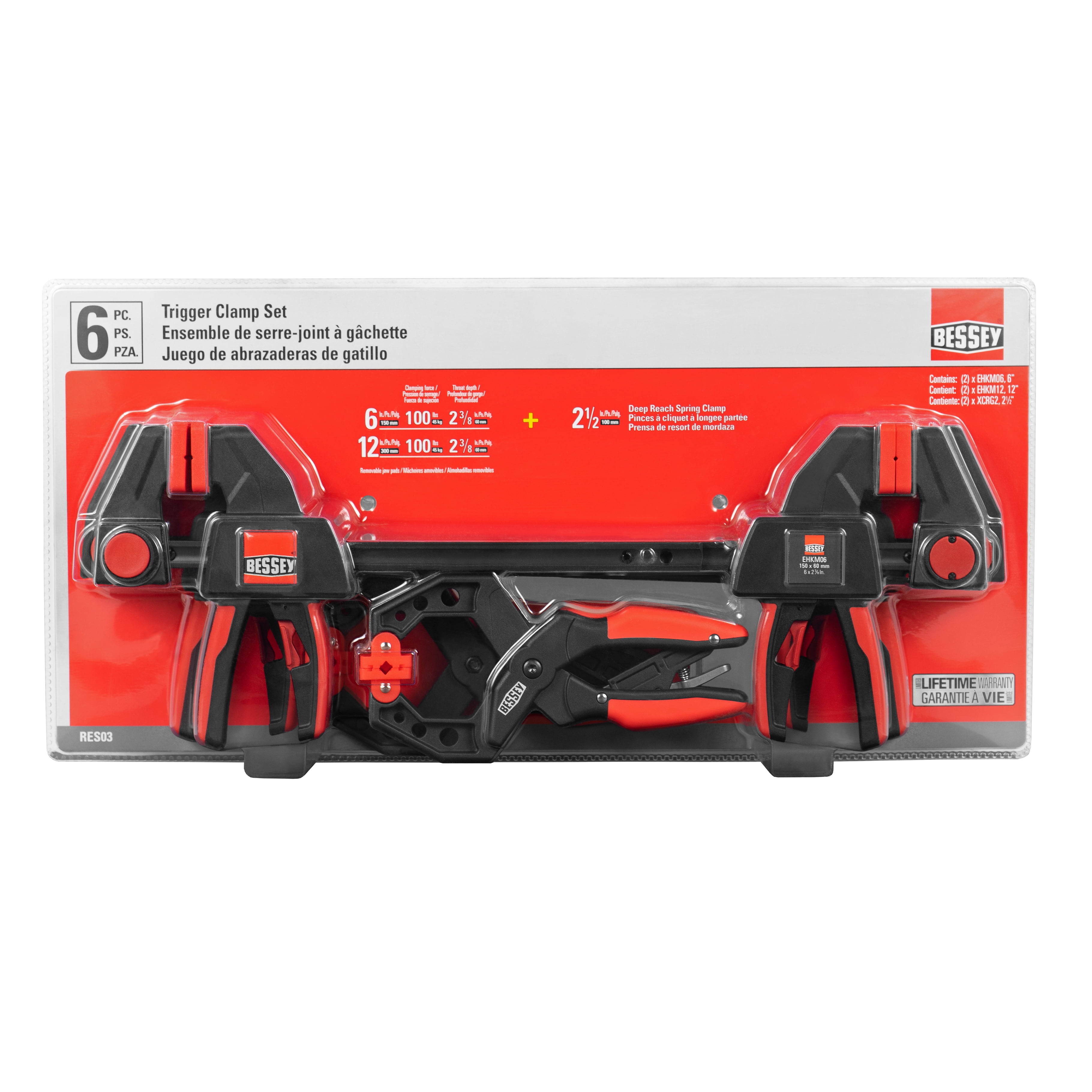 Bessey Trigger and Spring Clamp Set, One-Handed Operation, Adjustable Pressure, 6-Piece Set