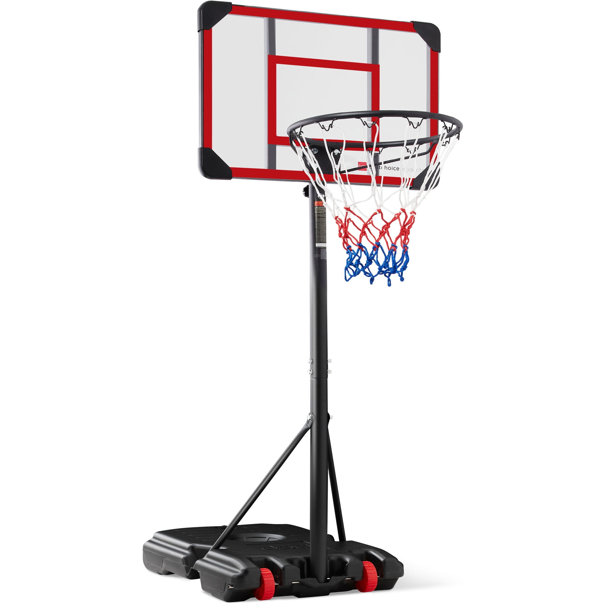 Best Choice Products Kids Height-Adjustable Basketball Hoop, Portable Game w/ 2 Wheels, Square Backboard - Clear