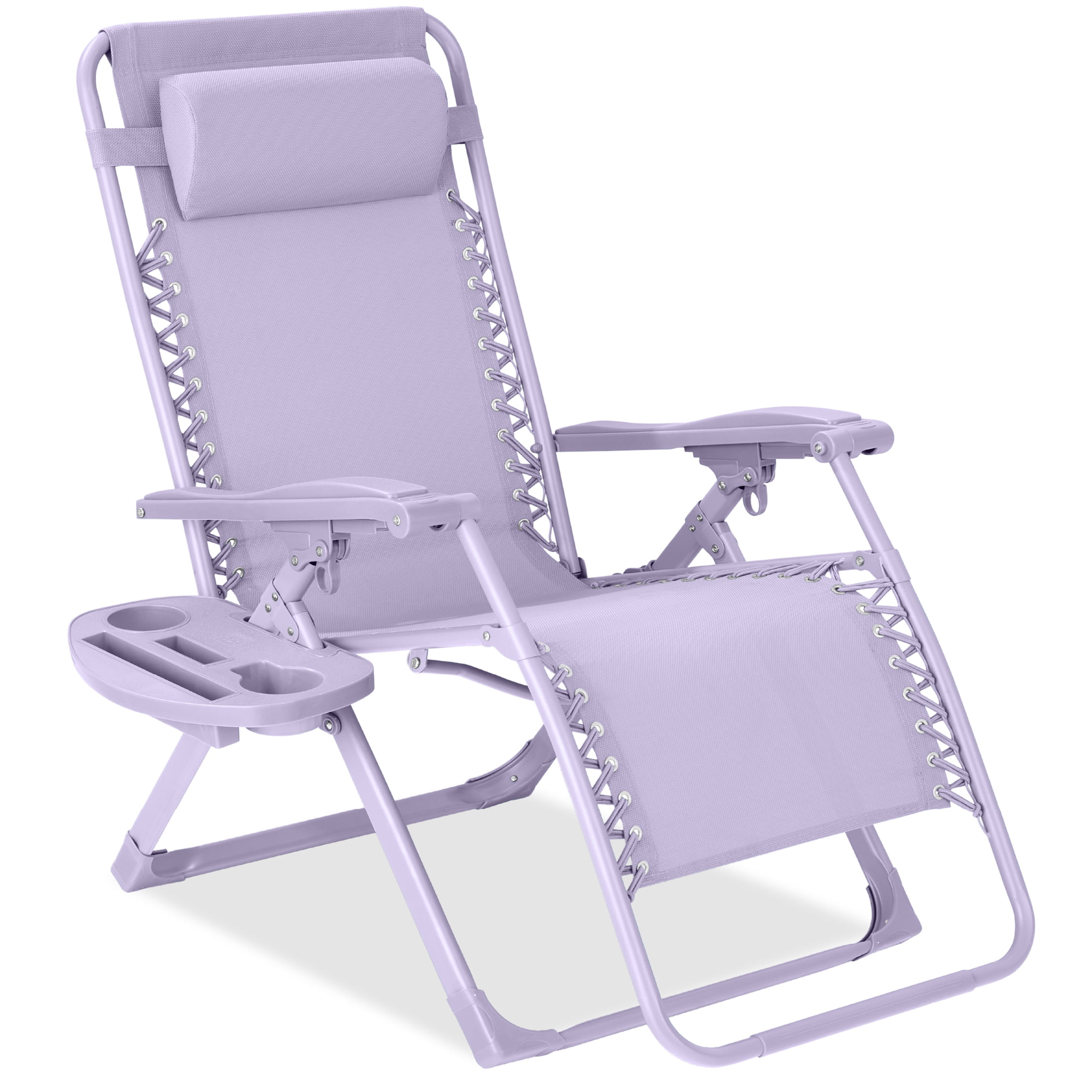 Best Choice Products Monochromatic Zero Gravity Chair, Folding Patio Recliner w/Side Tray, Headrest - Lavender