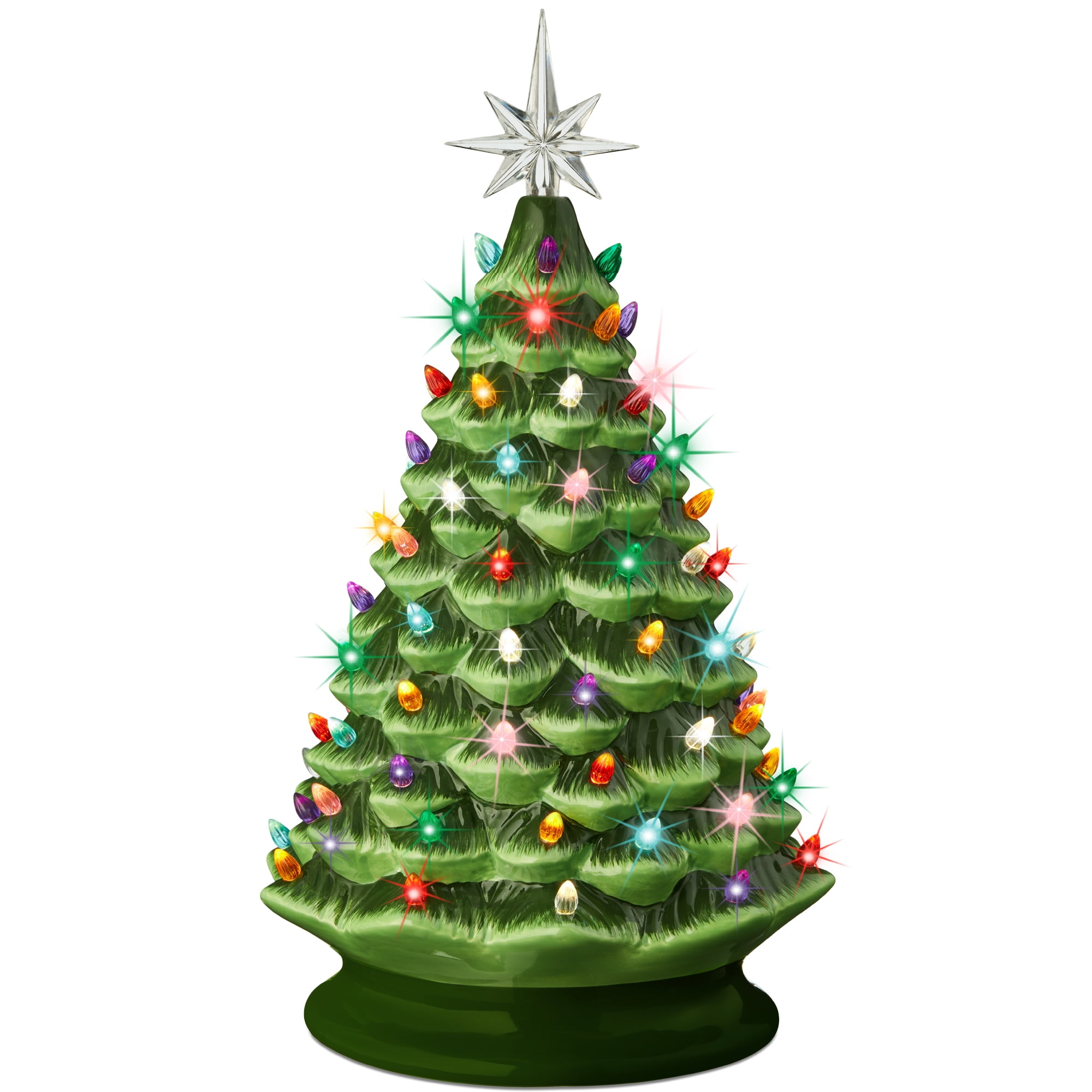 Best Choice Products 18in Ceramic Christmas Tree, Pre-lit Hand-Painted Holiday Decor w/ 93 Multicolor Bulbs - Green