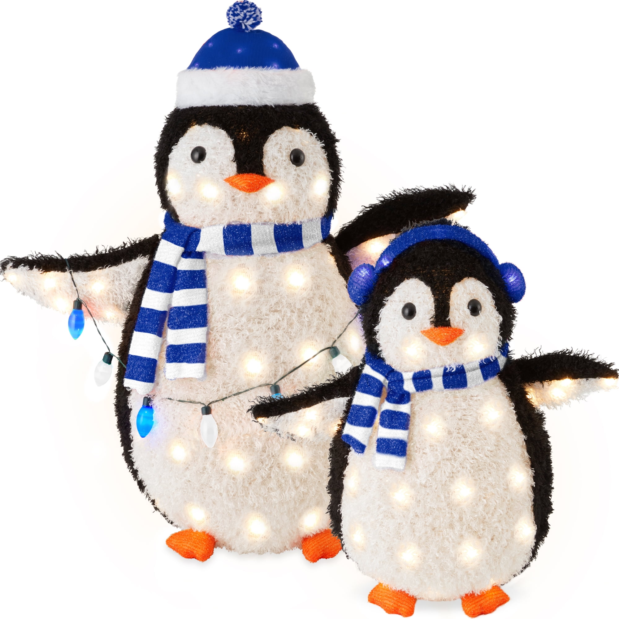 Best Choice Products 2-Piece Lighted 3ft Pop-Up Penguin Family Outdoor Christmas Decoration w/ 150 LED Lights - Blue