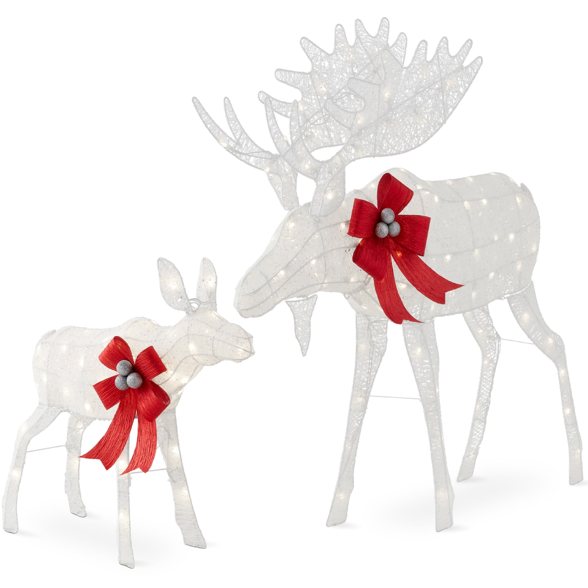 Best Choice Products 2-Piece Moose Family Lighted Christmas Yard Decor Set w/ 170 LED Lights, Stakes, Zip Ties - White