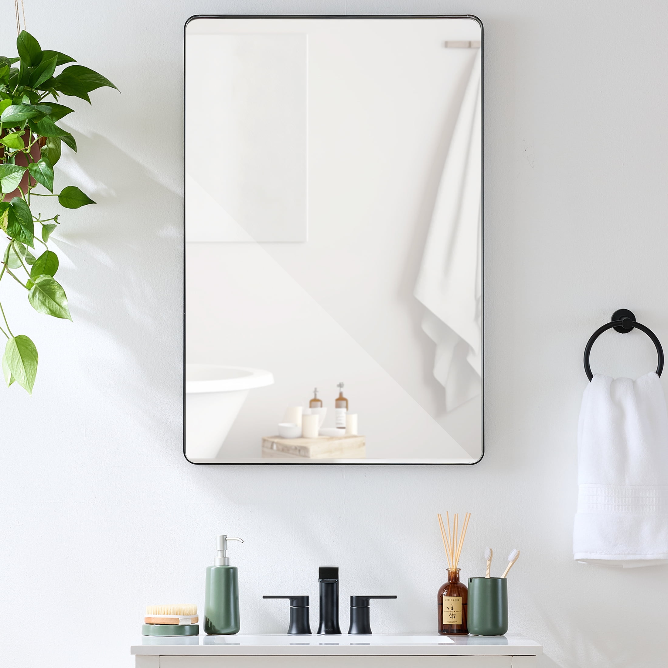 Best Choice Products 24x36in Recessed Bathroom Vanity 2-Way Wall Mirror w/ Rounded Corners, Anti-Blast Film