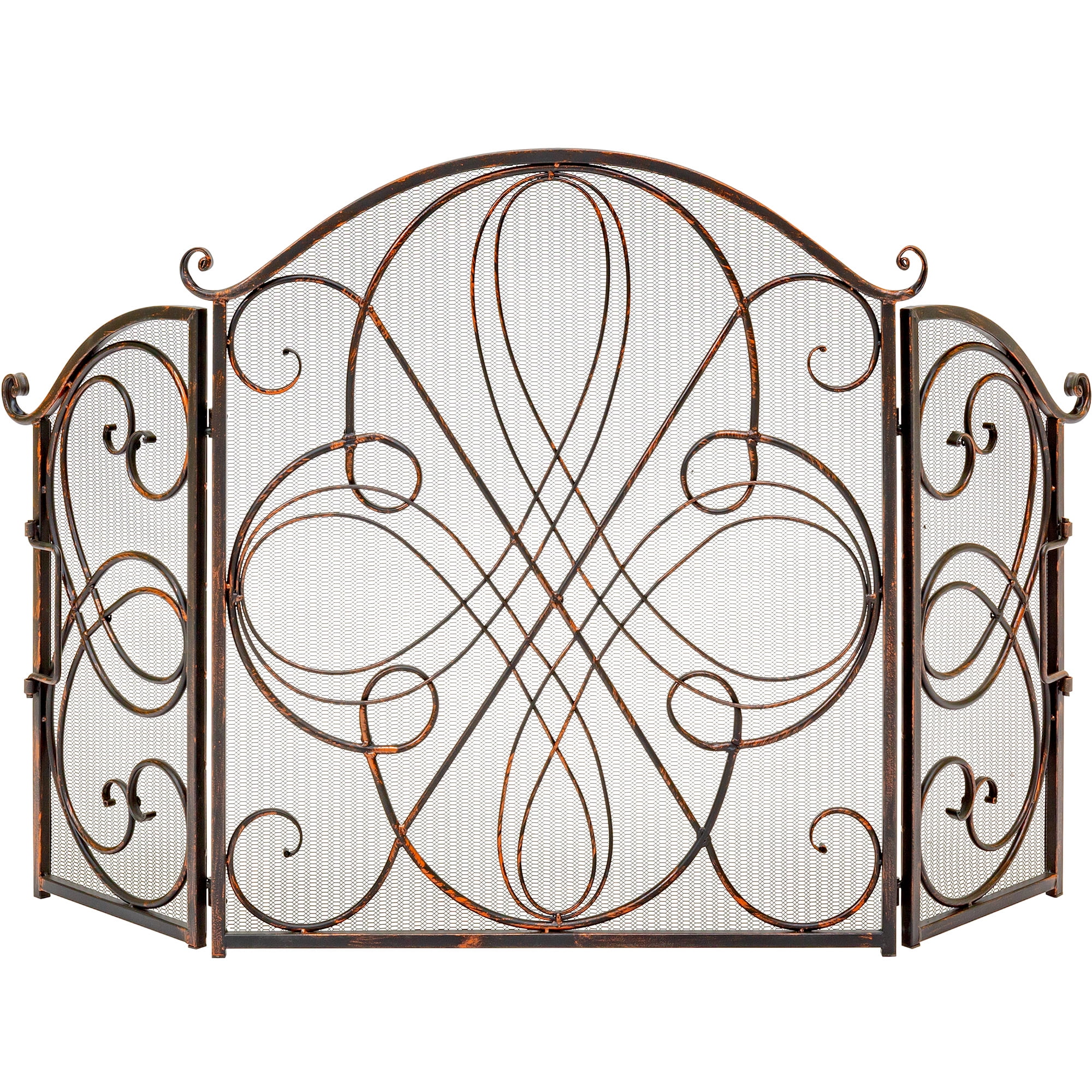 Best Choice Products 3-Panel 55x33in Wrought Iron Fireplace Safety Screen Decorative Scroll Spark Guard Cover - Copper