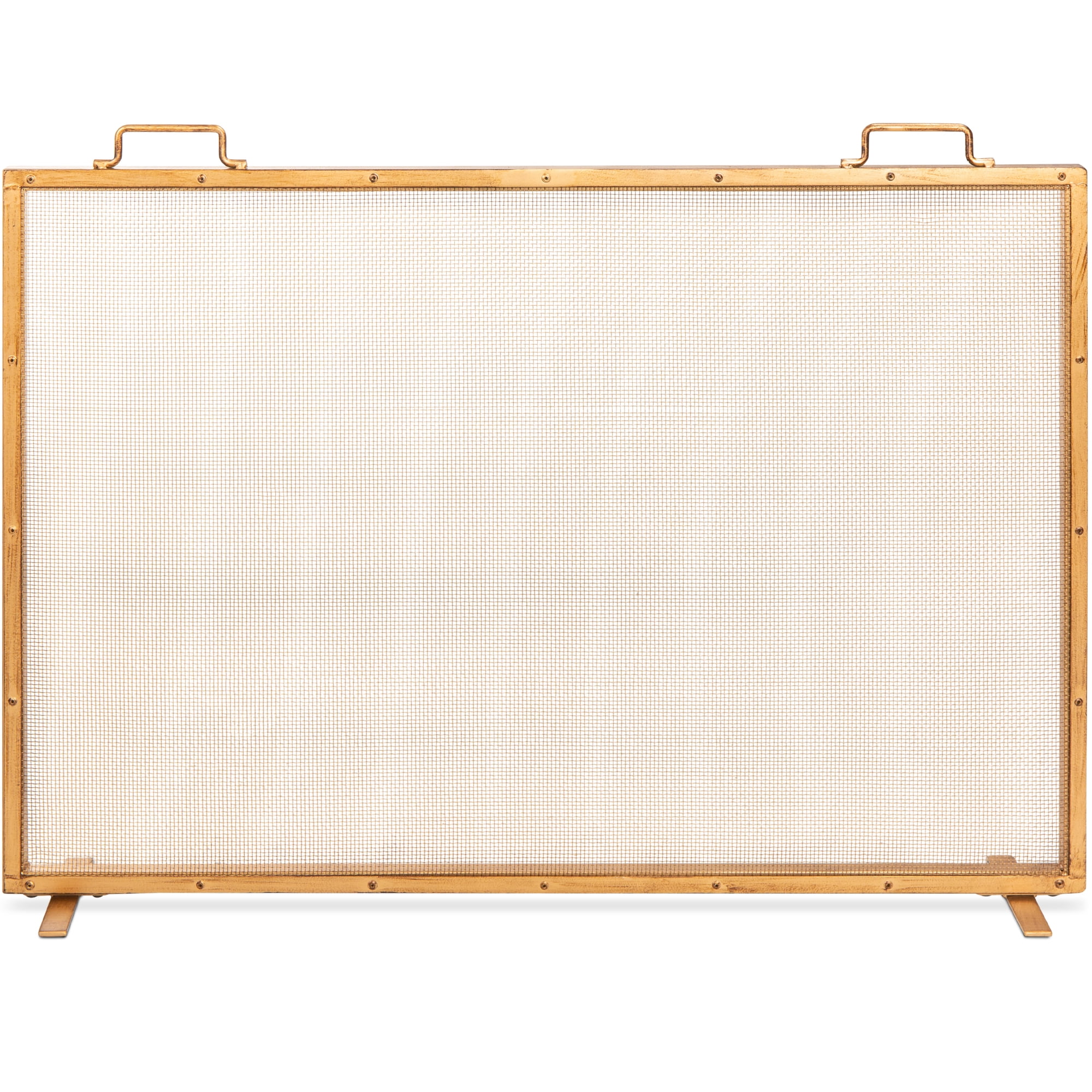 Best Choice Products 38x27in Single Panel Fireplace Screen Handcrafted Steel Mesh Spark Guard w/ Handles - Antique Gold