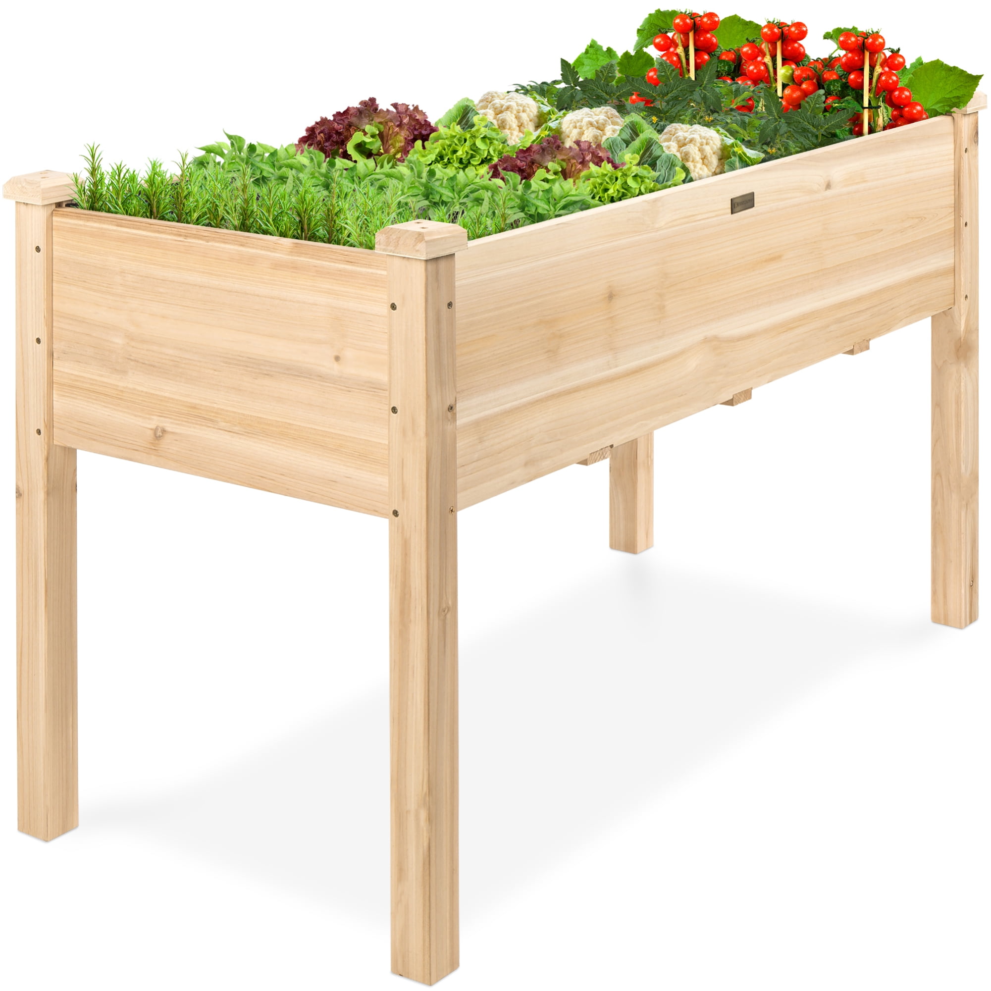 Best Choice Products 48x24x30in Raised Garden Bed, Elevated Wooden Planter for Yard w/ Foot Caps, Liner - Organic Natural