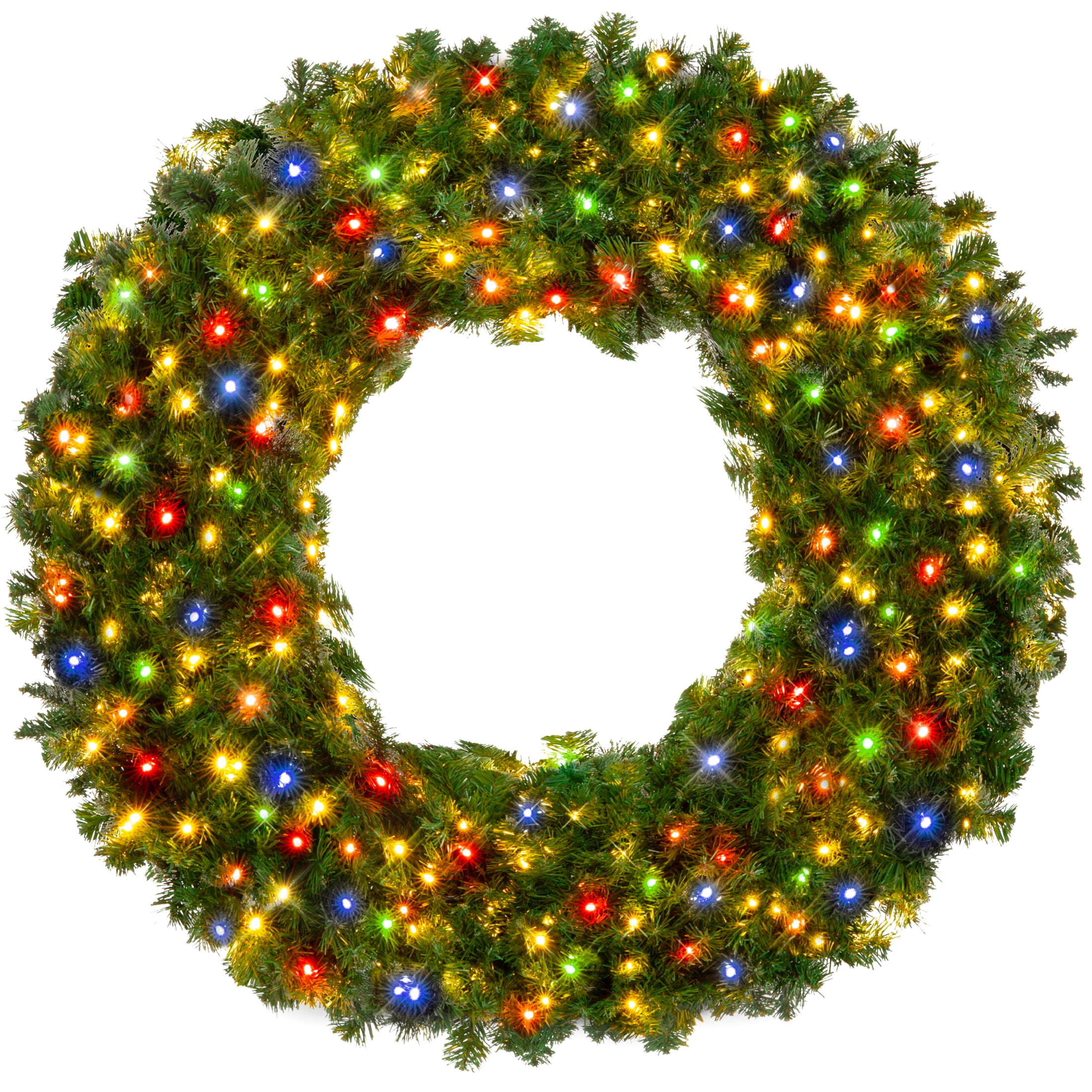 Best Choice Products 48in Artificial Pre-Lit Fir Christmas Wreath Decoration w/ 250 Multicolor Lights, 714 Tips