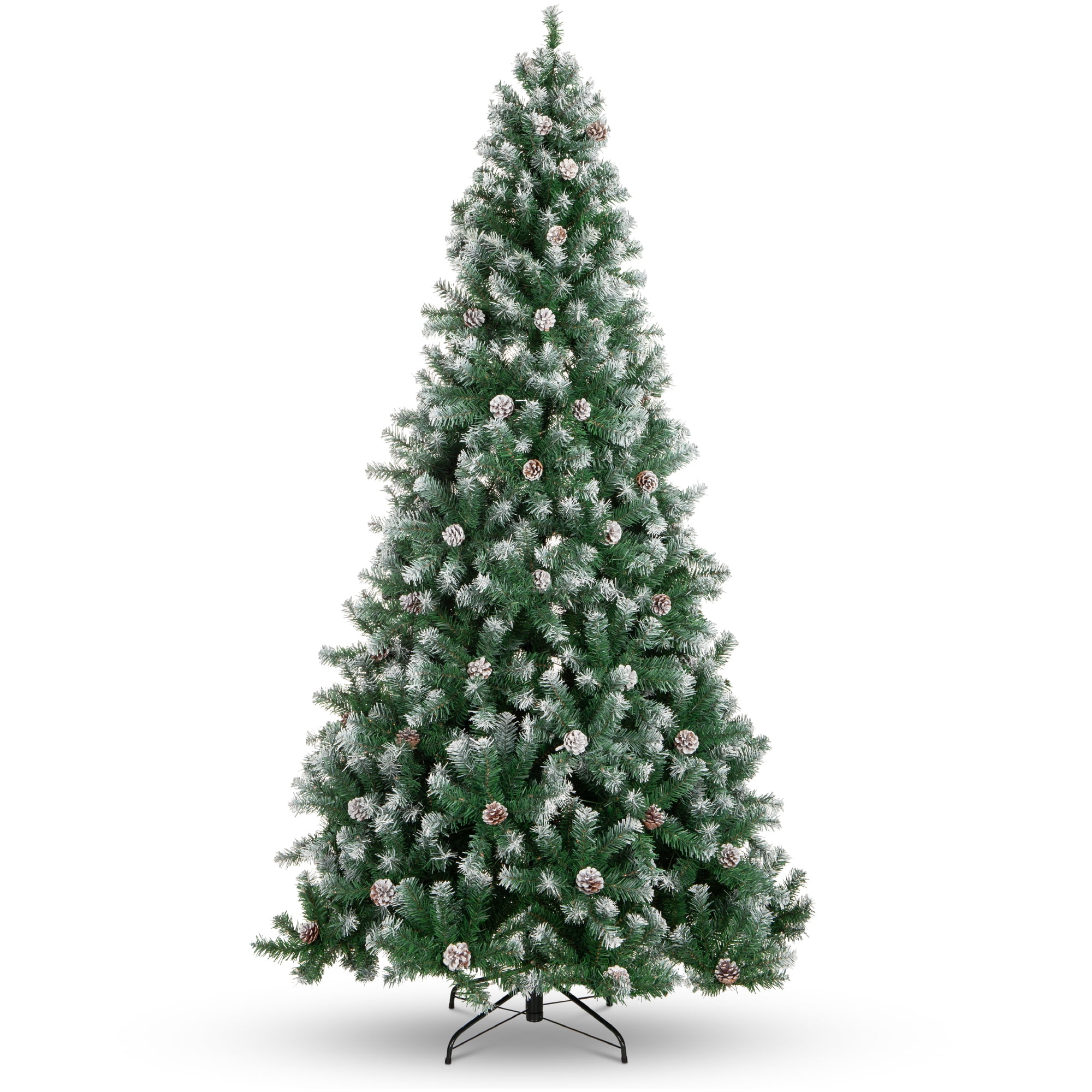 Best Choice Products 6ft Pre-Decorated Holiday Christmas Pine Tree w/1,000 Branch Tips, Partially Flocked, Base Green