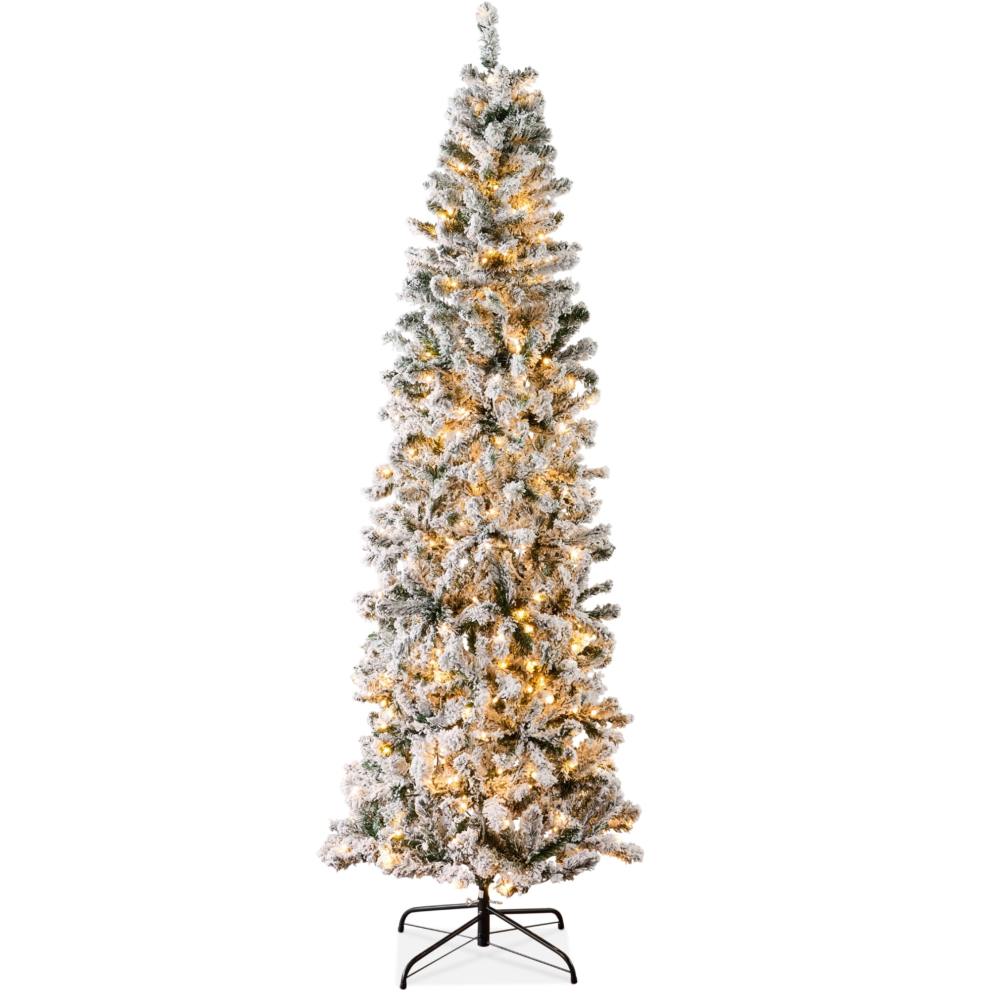Best Choice Products 6ft Pre-Lit Artificial Snow Flocked Pencil Christmas Tree Holiday Decoration w/ 250 Lights