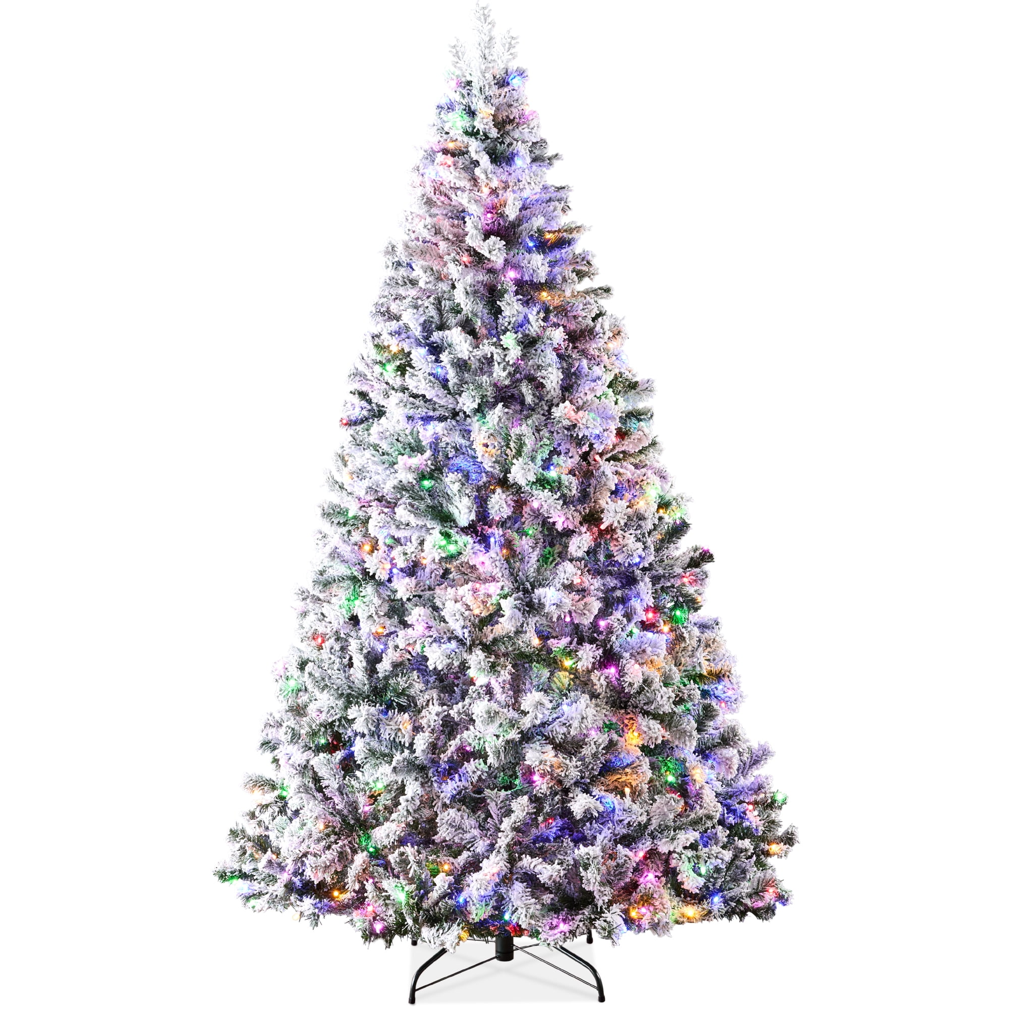 Best Choice Products 6ft Pre-Lit Christmas Pine Tree w/ Flocked Branches 250 Multicolored or Warm-White Light Modes