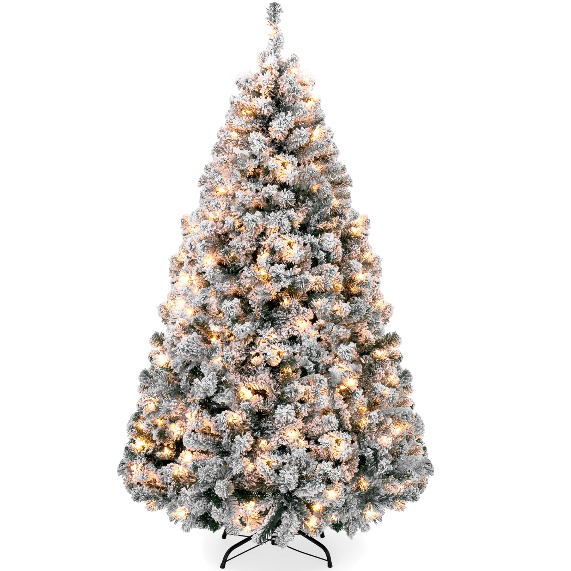 Best Choice Products 6ft Pre-Lit Holiday Christmas Pine Tree w/ Snow Flocked Branches, 250 Warm White Lights