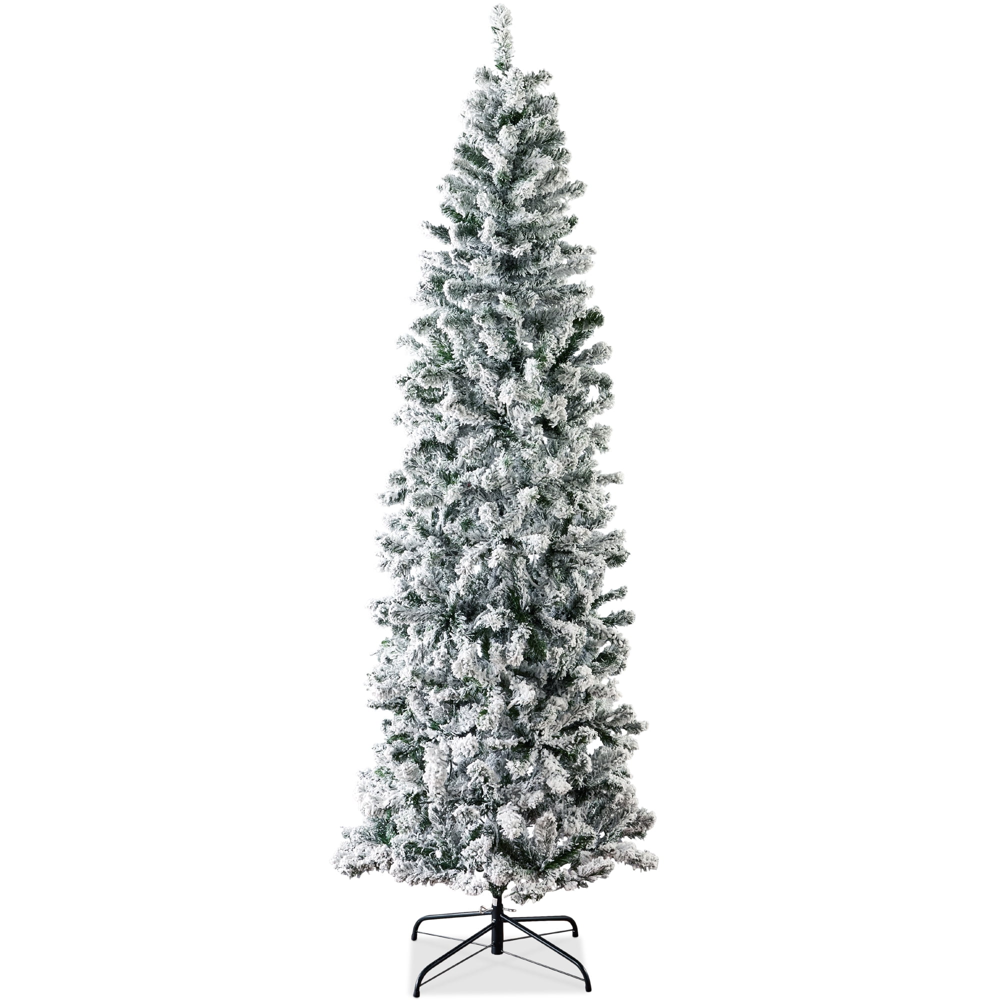 Best Choice Products 6ft Snow Flocked Artificial Pencil Christmas Tree Holiday Decoration w/ Metal Stand