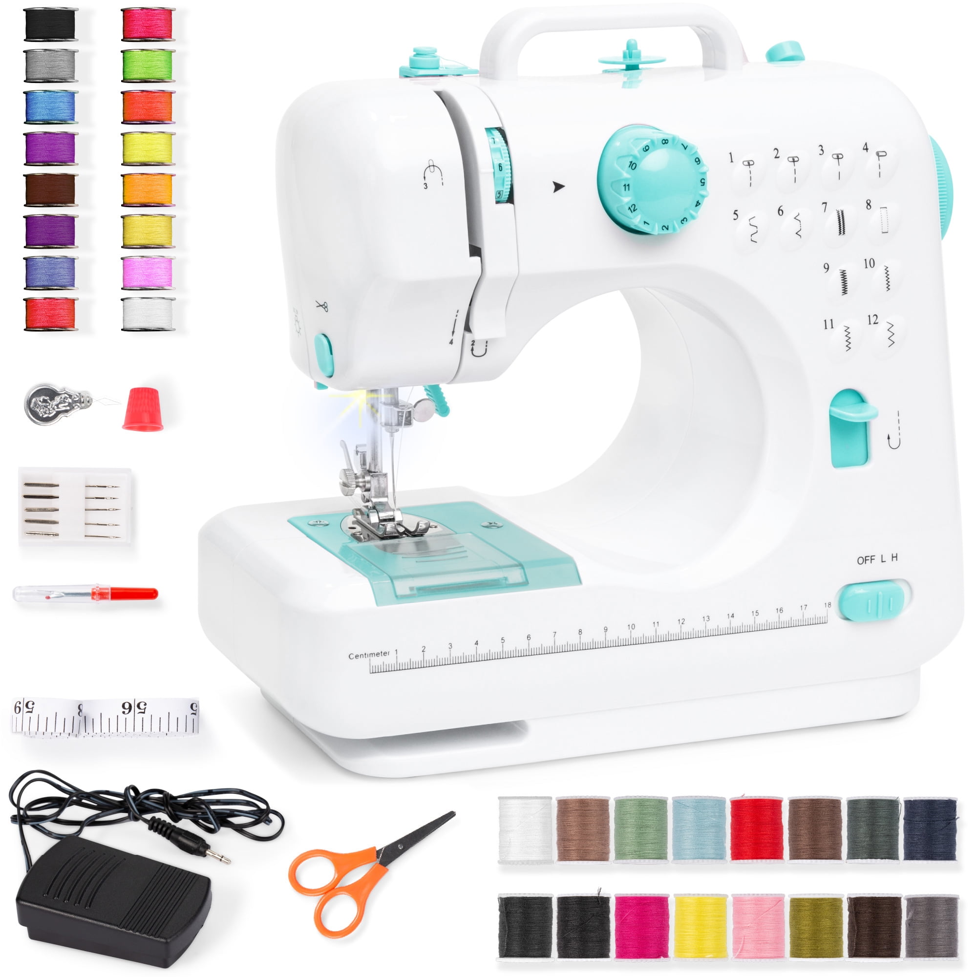 Best Choice Products 6V Portable Sewing Machine, 42-Piece Beginners Kit w/ 12 Stitch Patterns - Teal/White