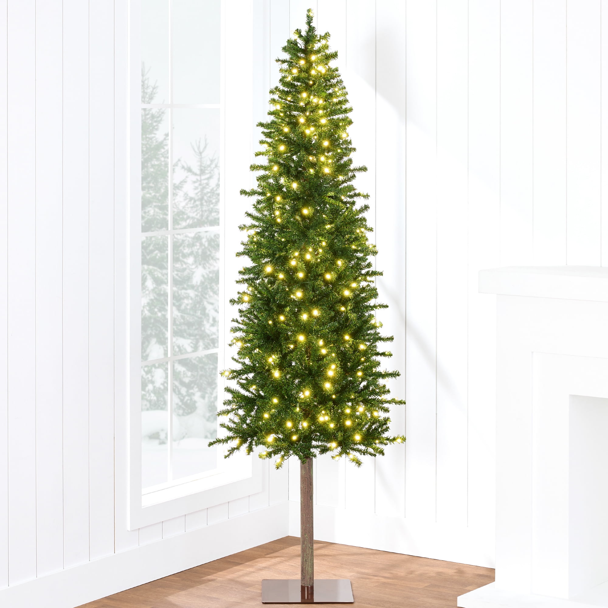 Best Choice Products 7.5ft Pre-Lit Artificial Alpine Slim Pencil Christmas Tree w/ 350 LED Lights, Stand