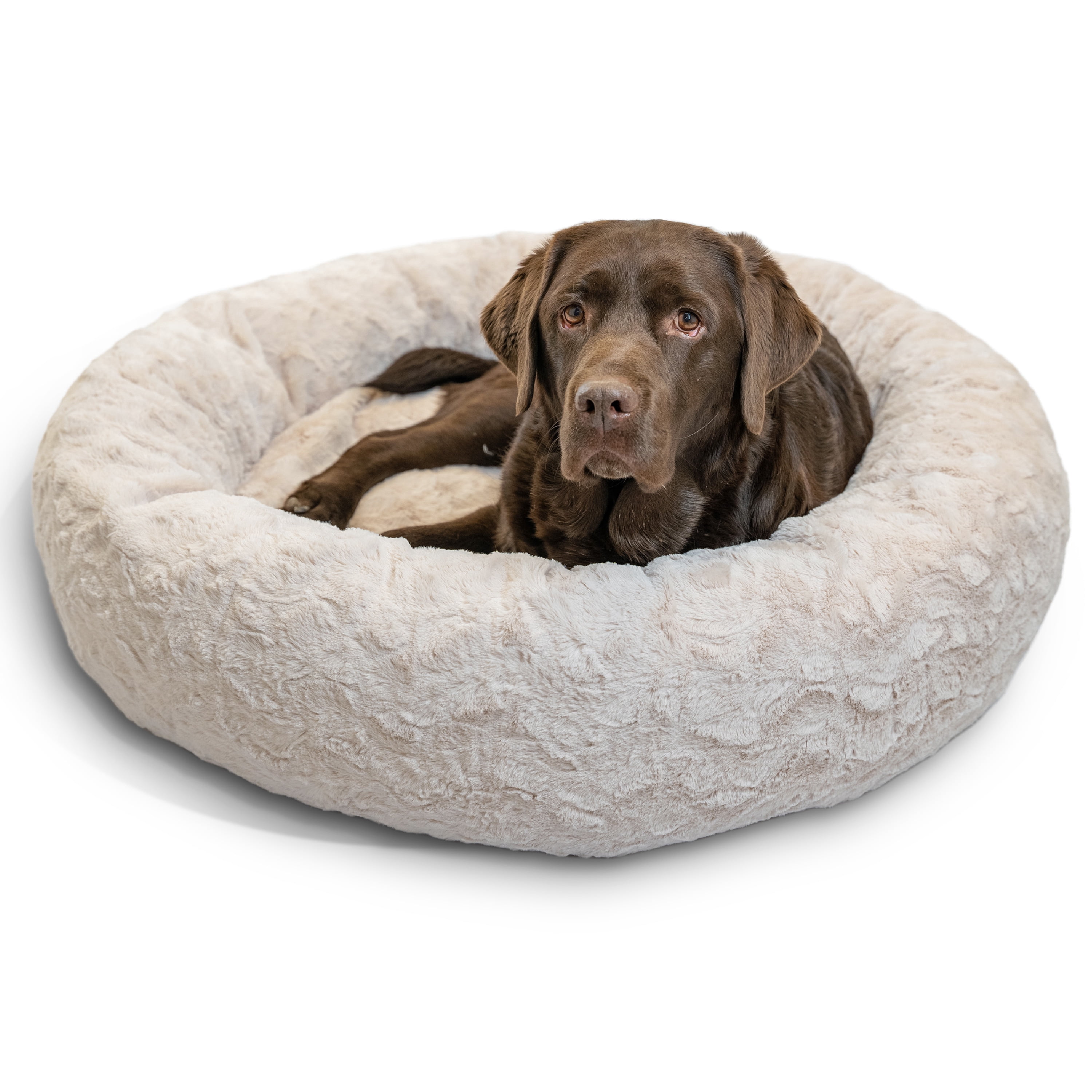 Best Friends by Sheri The Original Calming Donut Dog Bed – Washable Plush Pet Bed for Large Breeds up to 100 lbs, Lux Faux Fur, Oyster, Large (36" x 36")