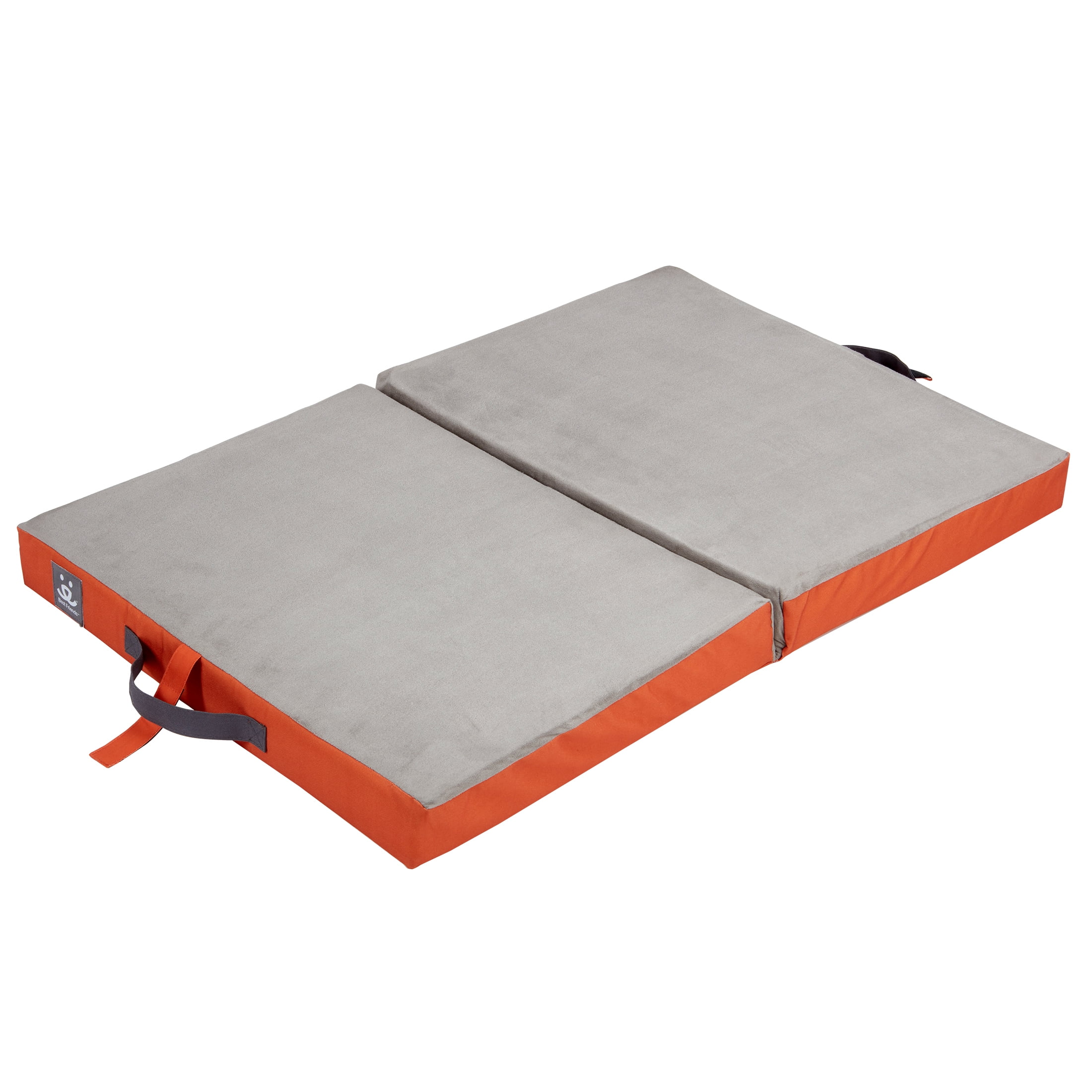 Best Friends Foldable Travel Pet Bed, L / XL - Gray and Orange Washable Cover with Microsuede Top and a Memory Foam Topper for comfort - Includes Carry Handles