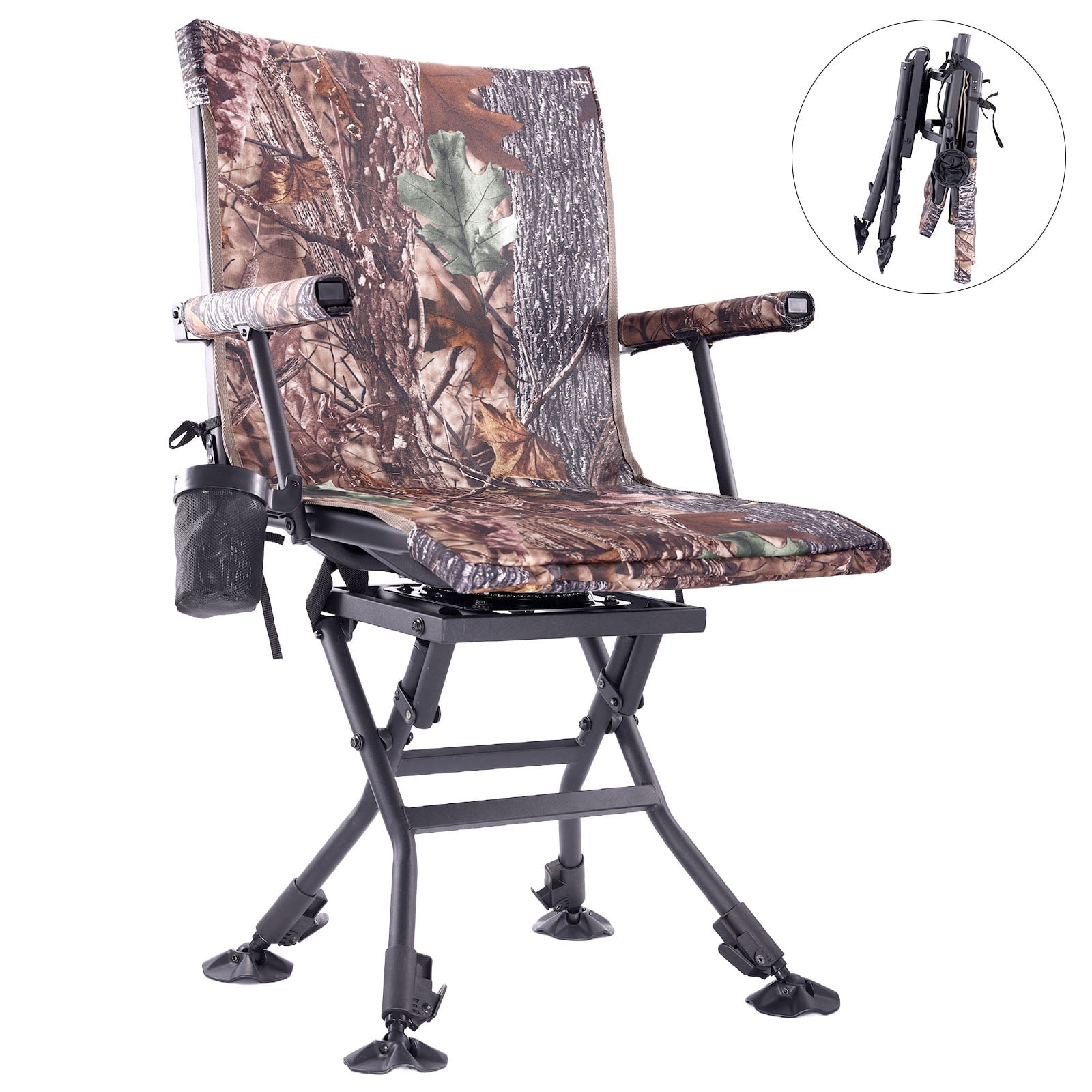 Bestchica 360 Degree Swivel Chairs for Blinds Folding Hunting Seat with Cup Holder in Mesh Black& Camo