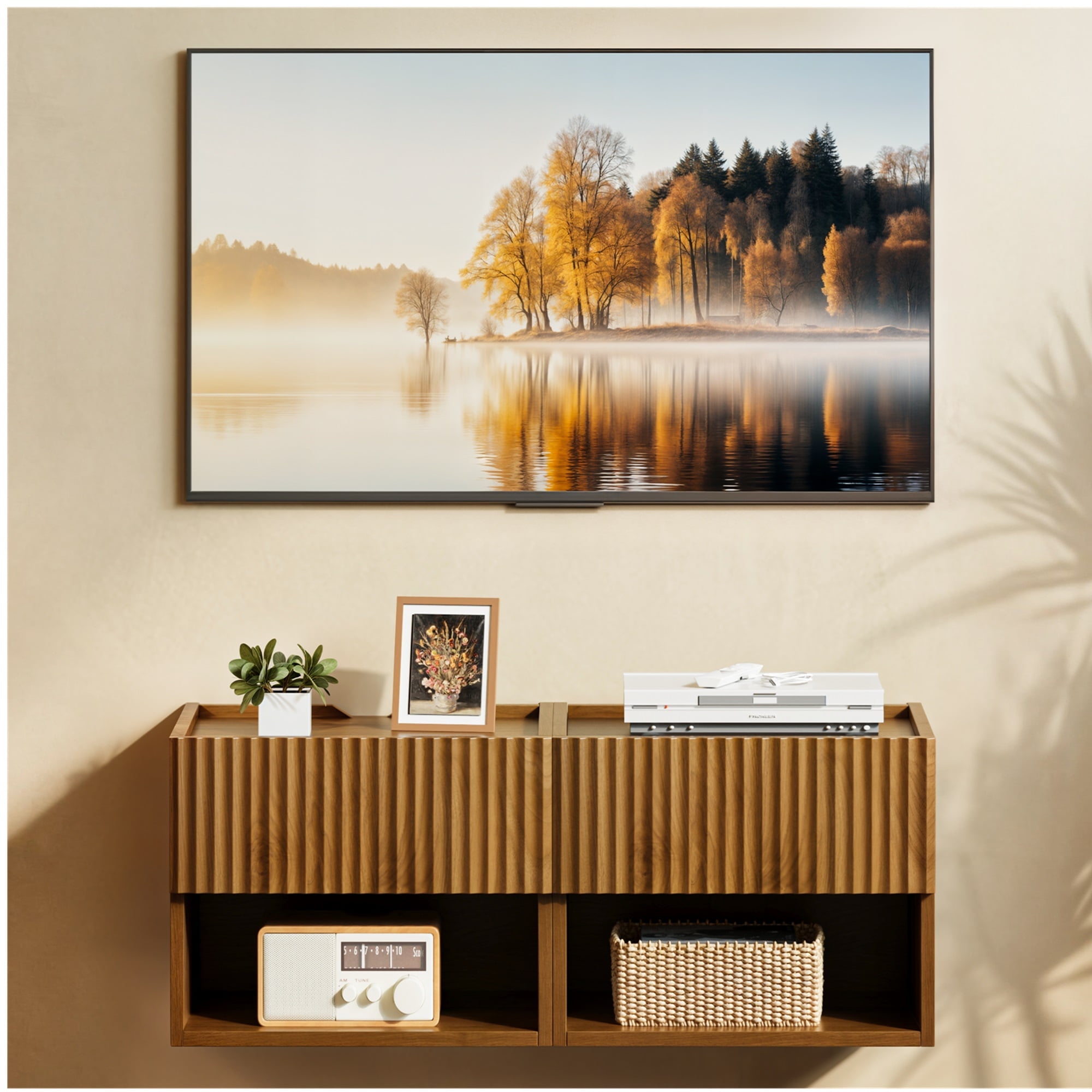 2-Pack Floating Nightstand Set, Wall Mounted with Storage Drawer - Brown Wood Bedside Table for Small Spaces