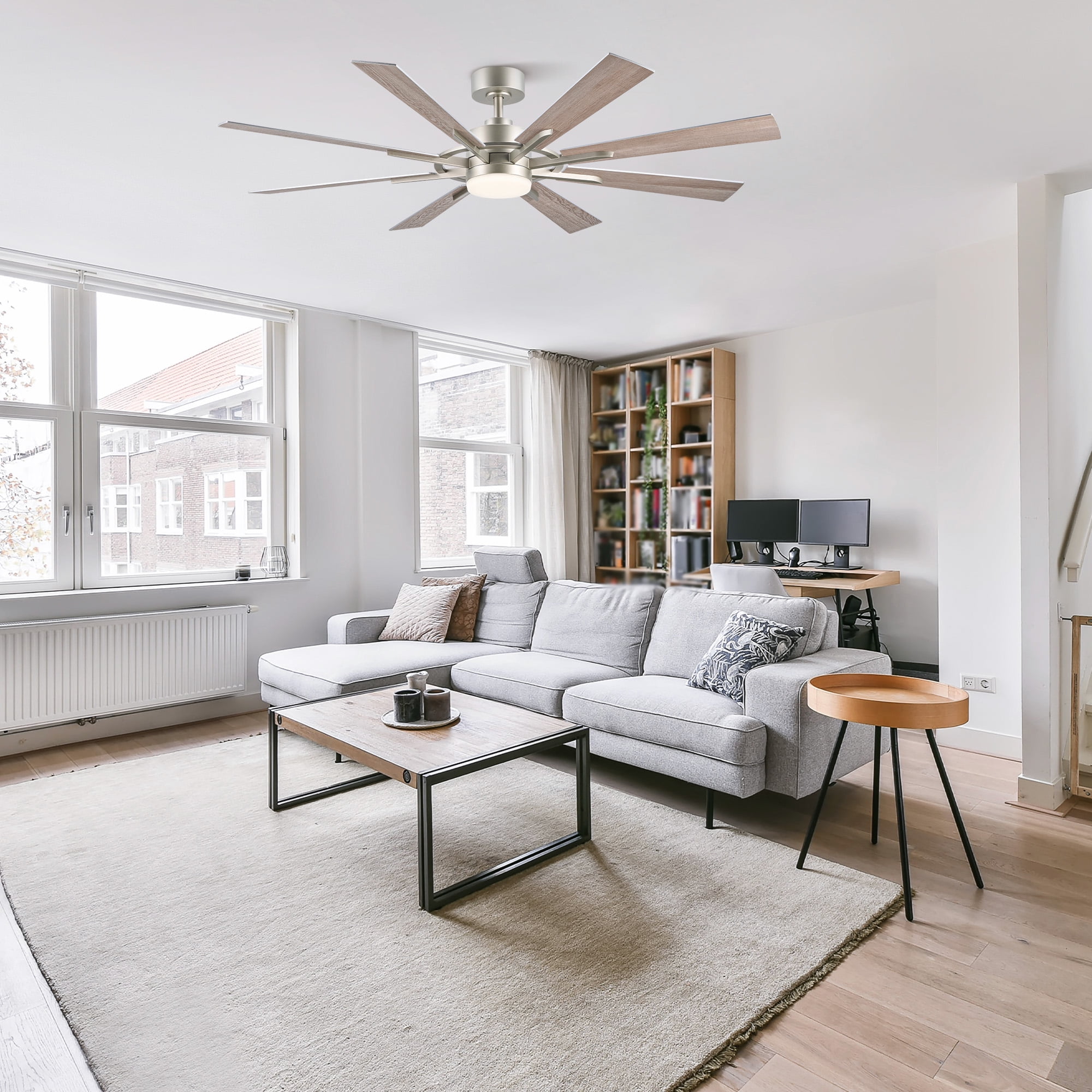 Bestco 60" Ceiling Fan with Light and Remote 6 Speeds Reversible Airflow Nickel