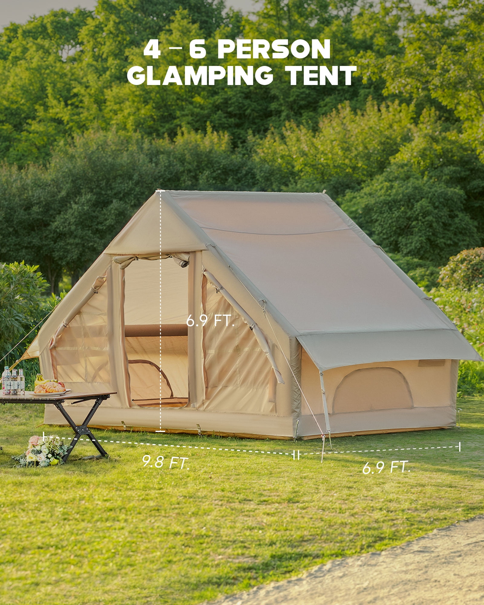 Bestco inflatable Camping Tent 4-6 person, Waterproof with Dual Doors and Windows. Includes Pump for Easy Setup, Suitable for All Seasons