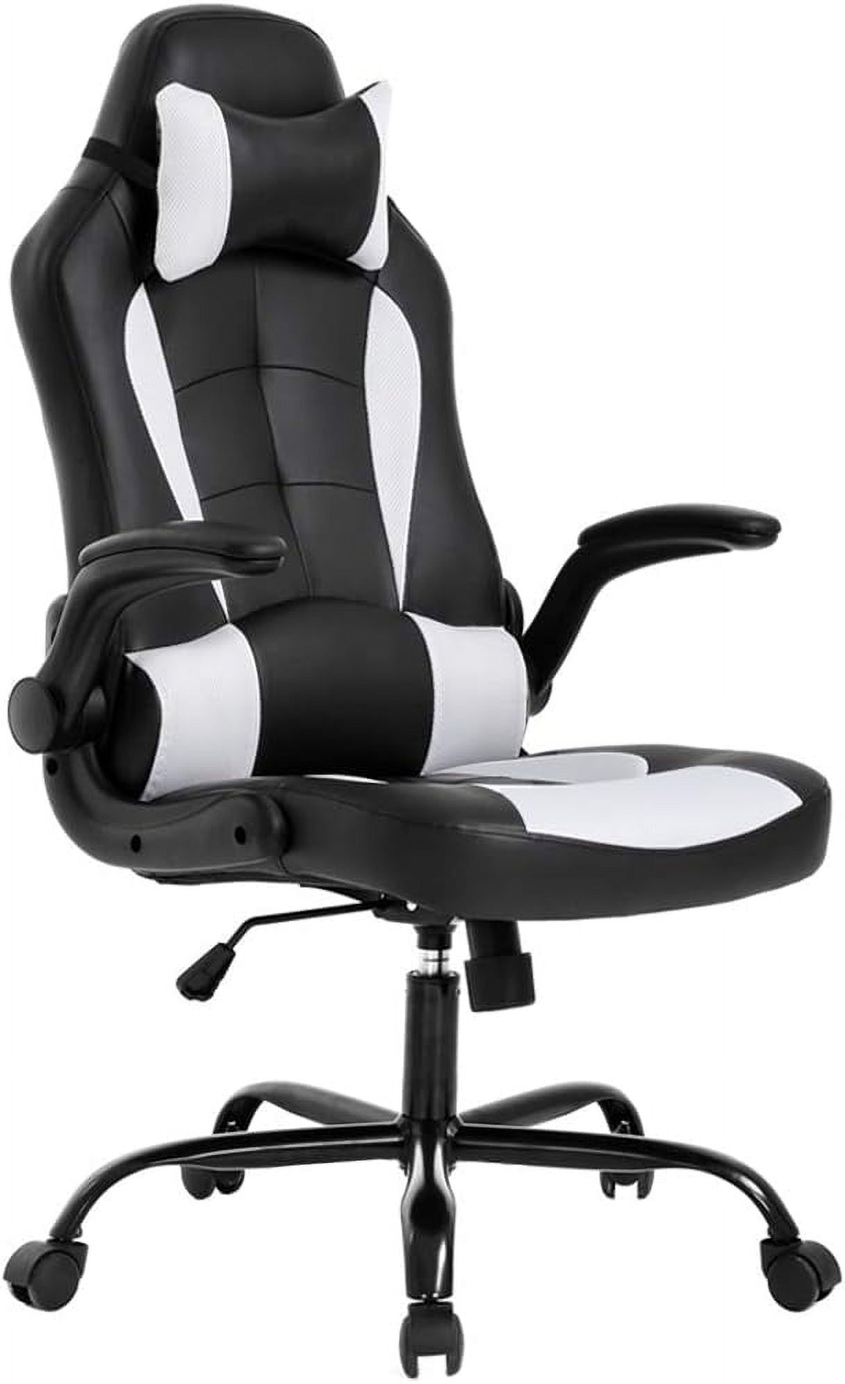 BestOffice PU Leather Gaming Office Chair , Massage & Lumbar Support Desk Chair for Adults, White