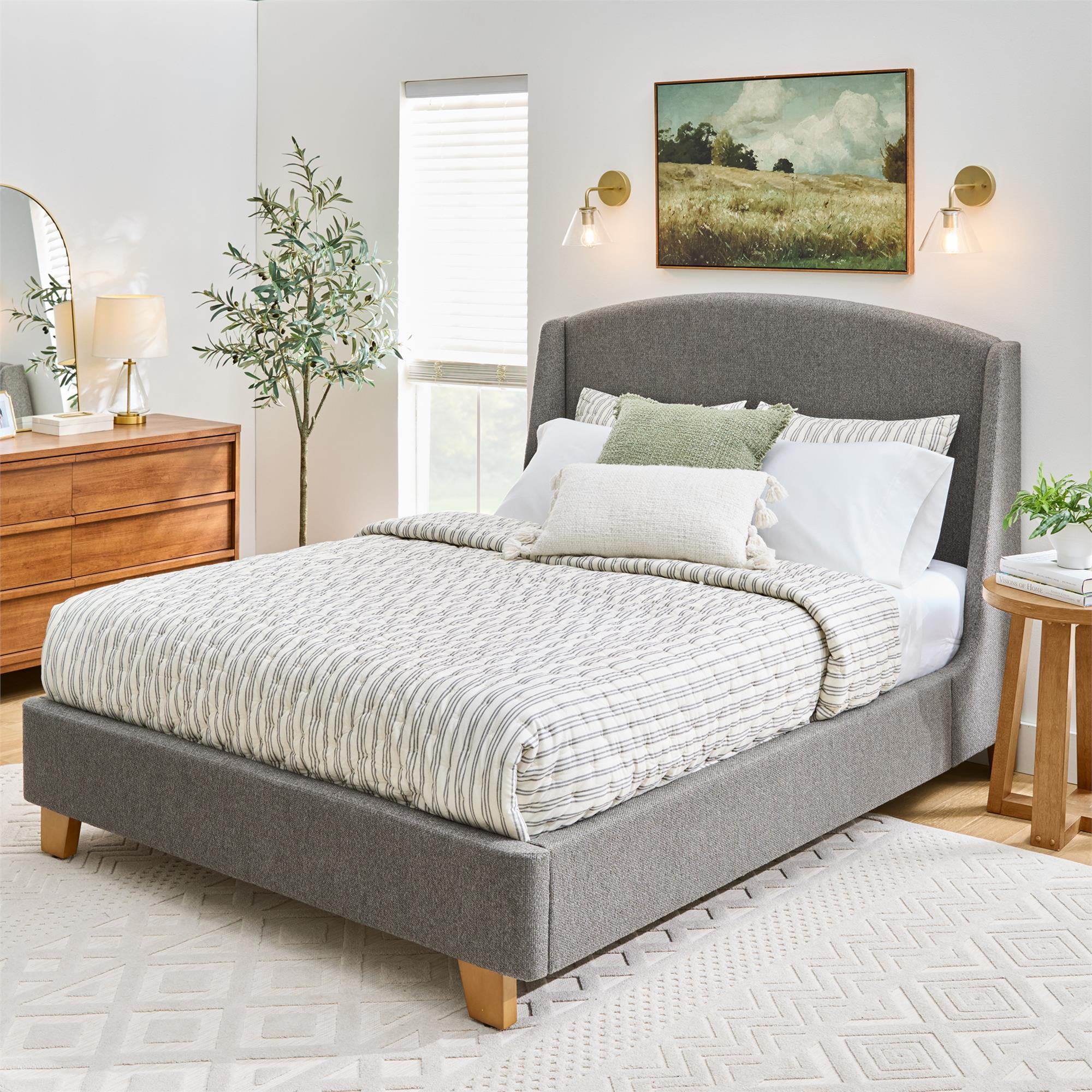 Better Homes & Gardens Windsor Platform Bed with Wingback Headboard, Queen, Gray Boucle