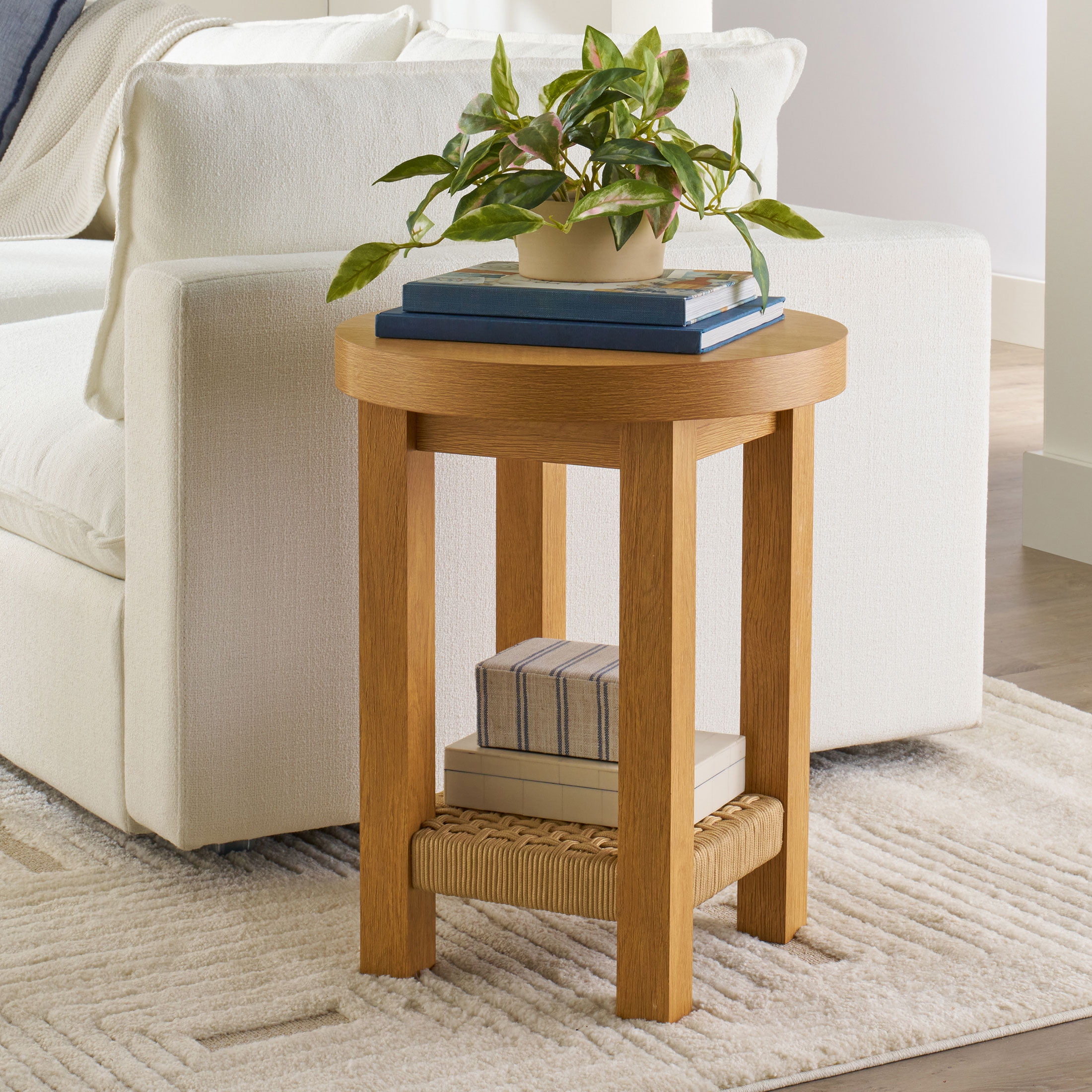 Better Homes & Gardens Vista Woven Coastal End Table, Light Honey