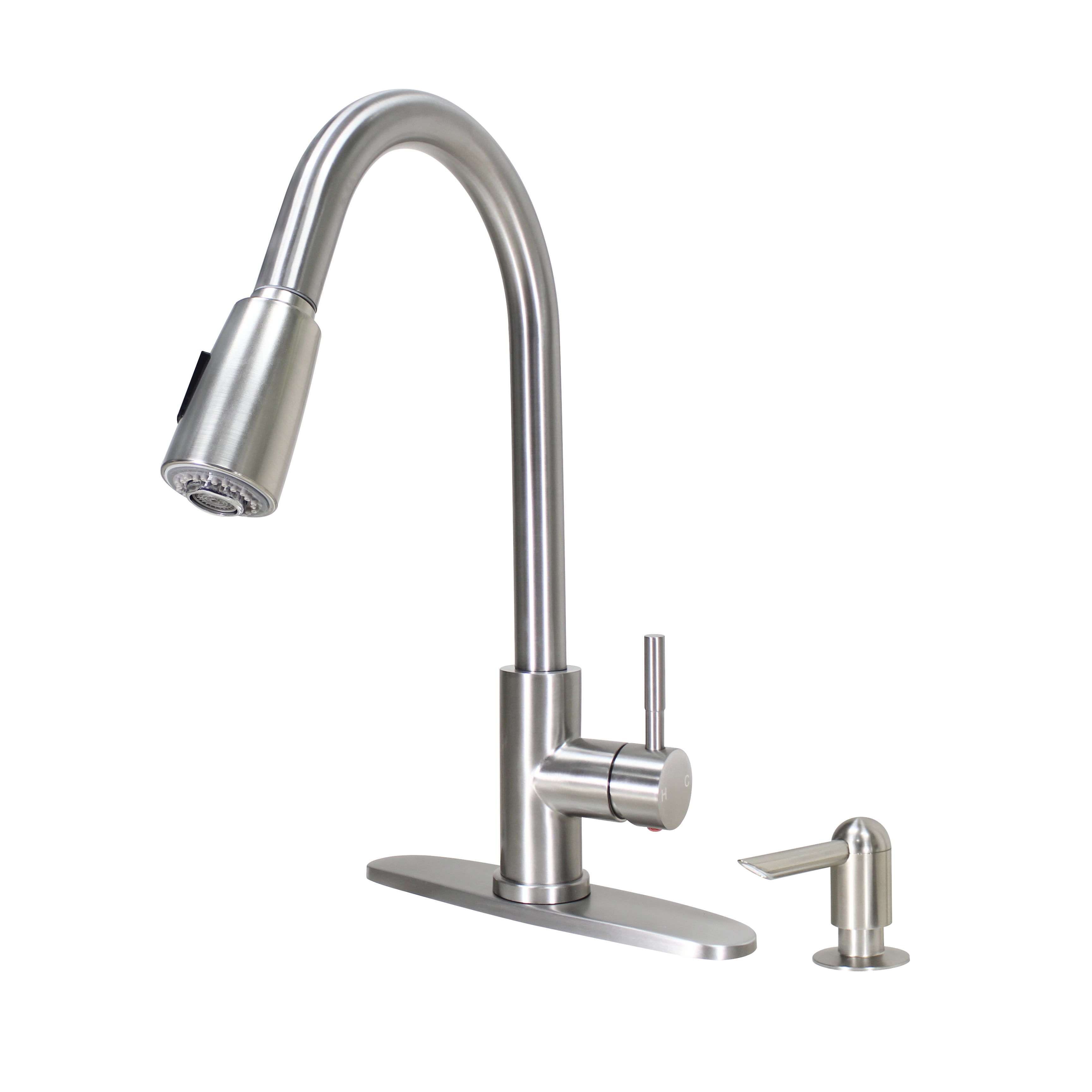 Better Homes & Gardens Elmont High Spout Single Handle Pull Down Kitchen Faucet with Soap Dispenser, Satin Nickel