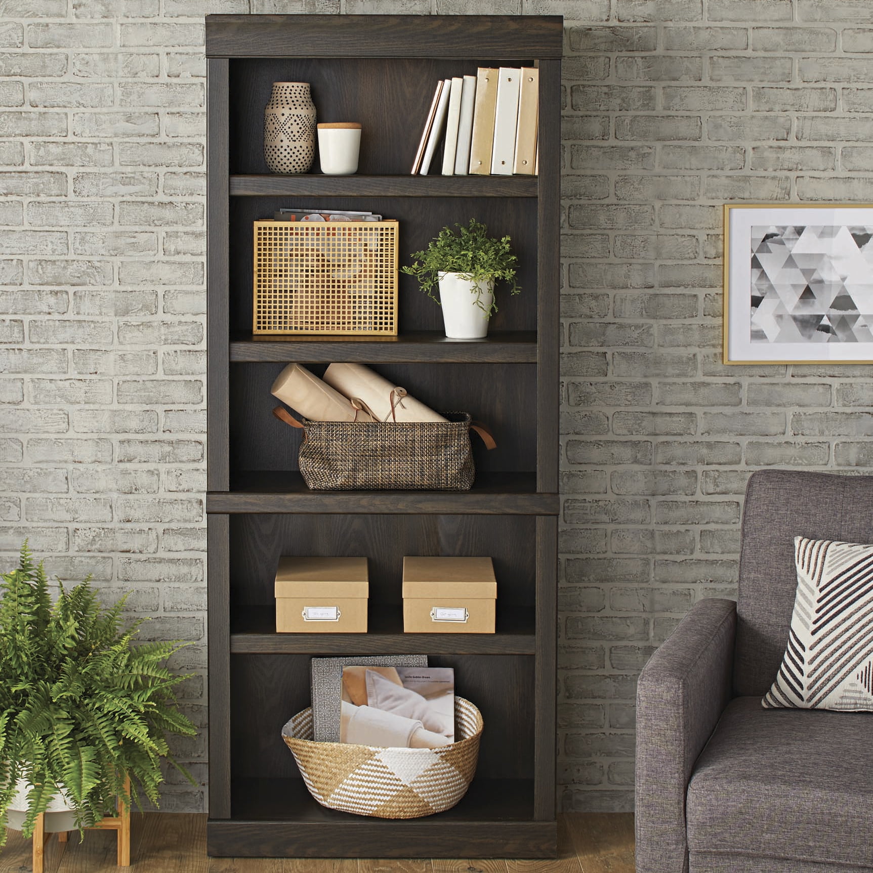 Better Homes & Gardens Glendale 5-Shelf Bookcase, Dark Oak