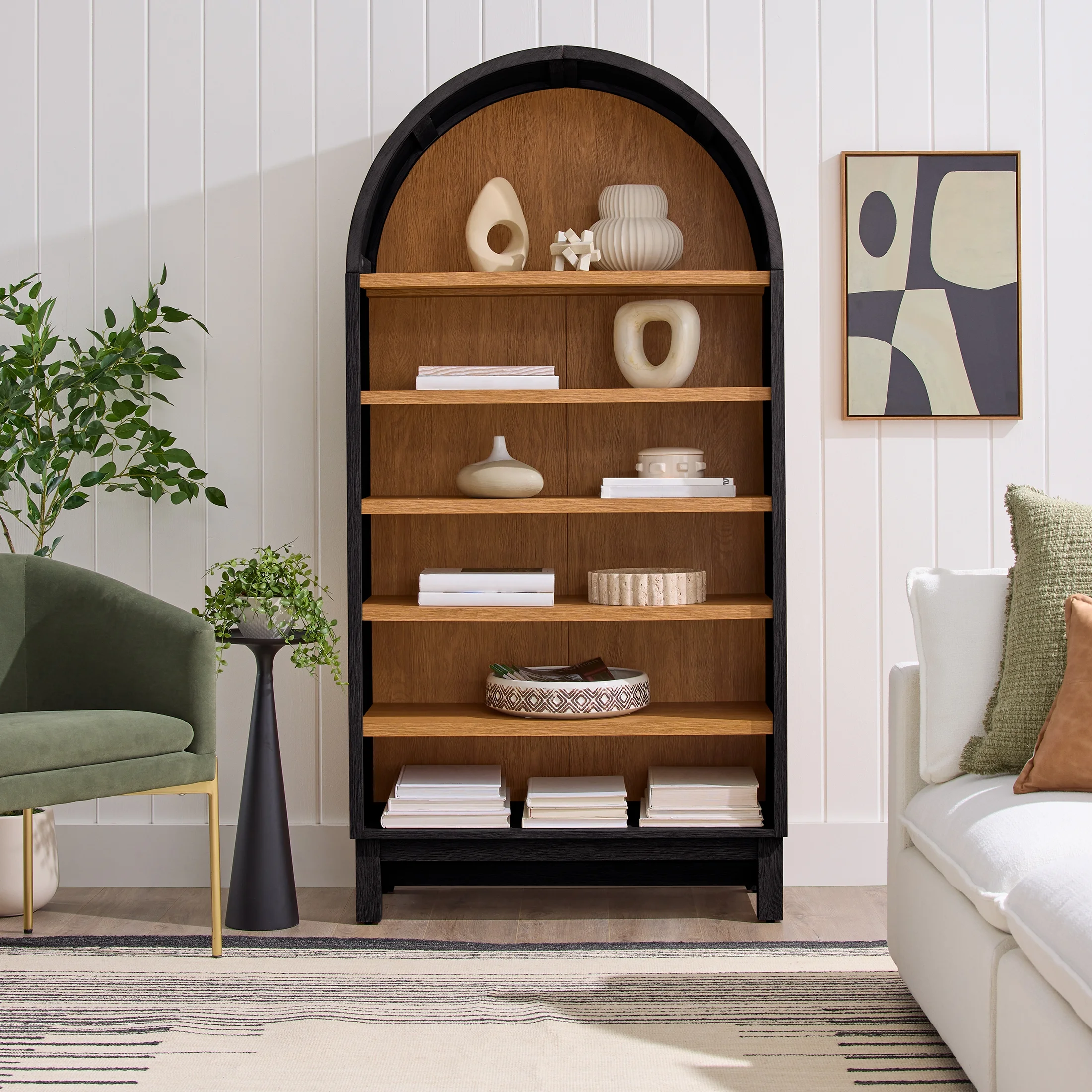 Better Homes & Gardens Juliet Open Arch Bookcase, Rich Black and Light Honey
