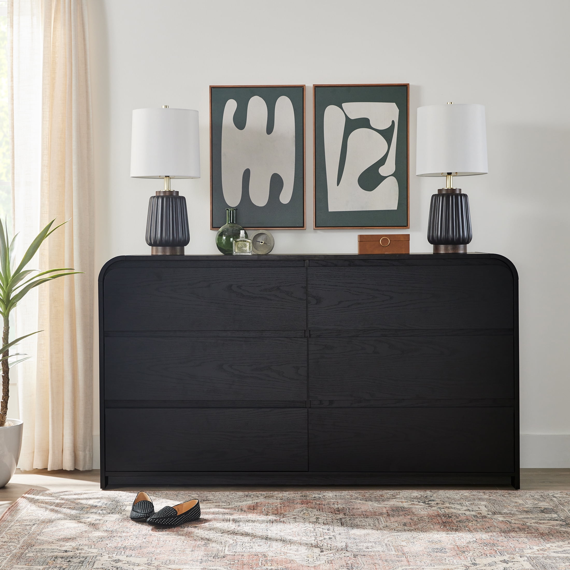 Better Homes & Gardens Juliet 64" Wide 6 Drawer Dresser, Black Finish