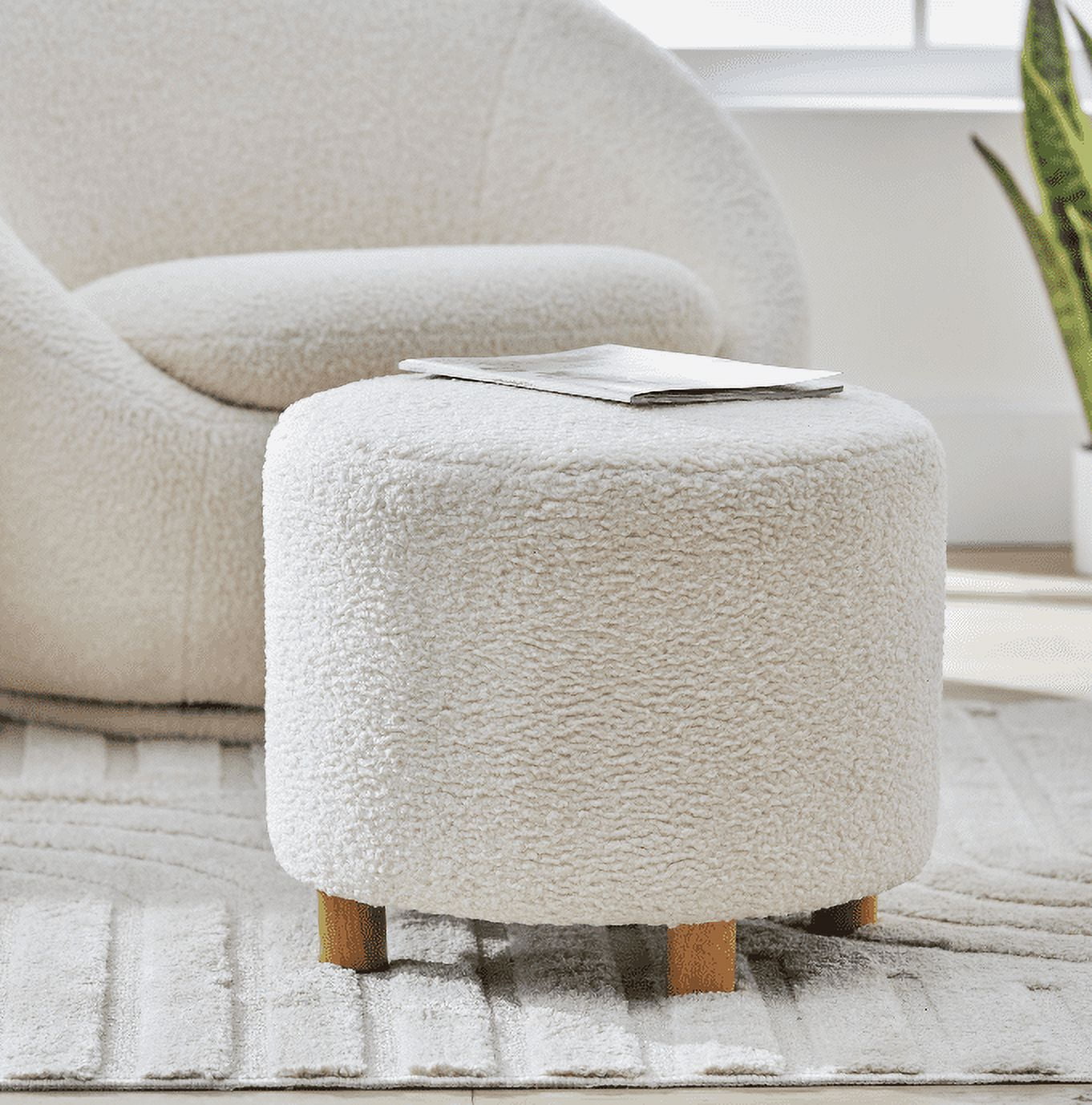 Better Homes & Gardens Mira Round Ottoman, Cream