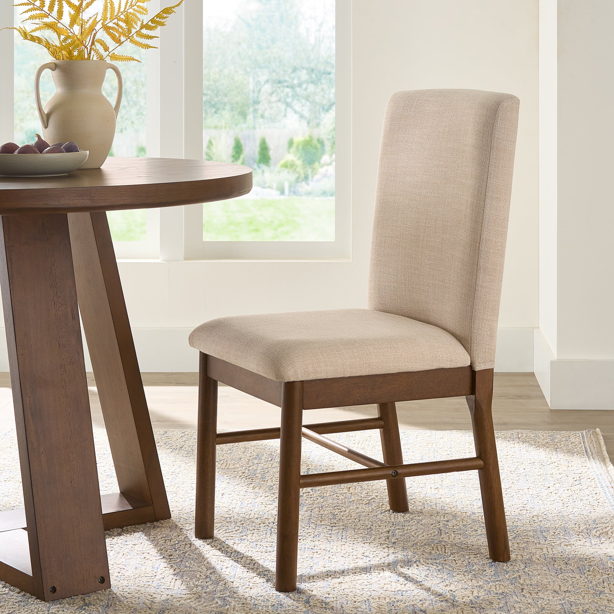 Better Homes & Gardens Reading Tall Dining Chair 2 Pack, Walnut and Cream