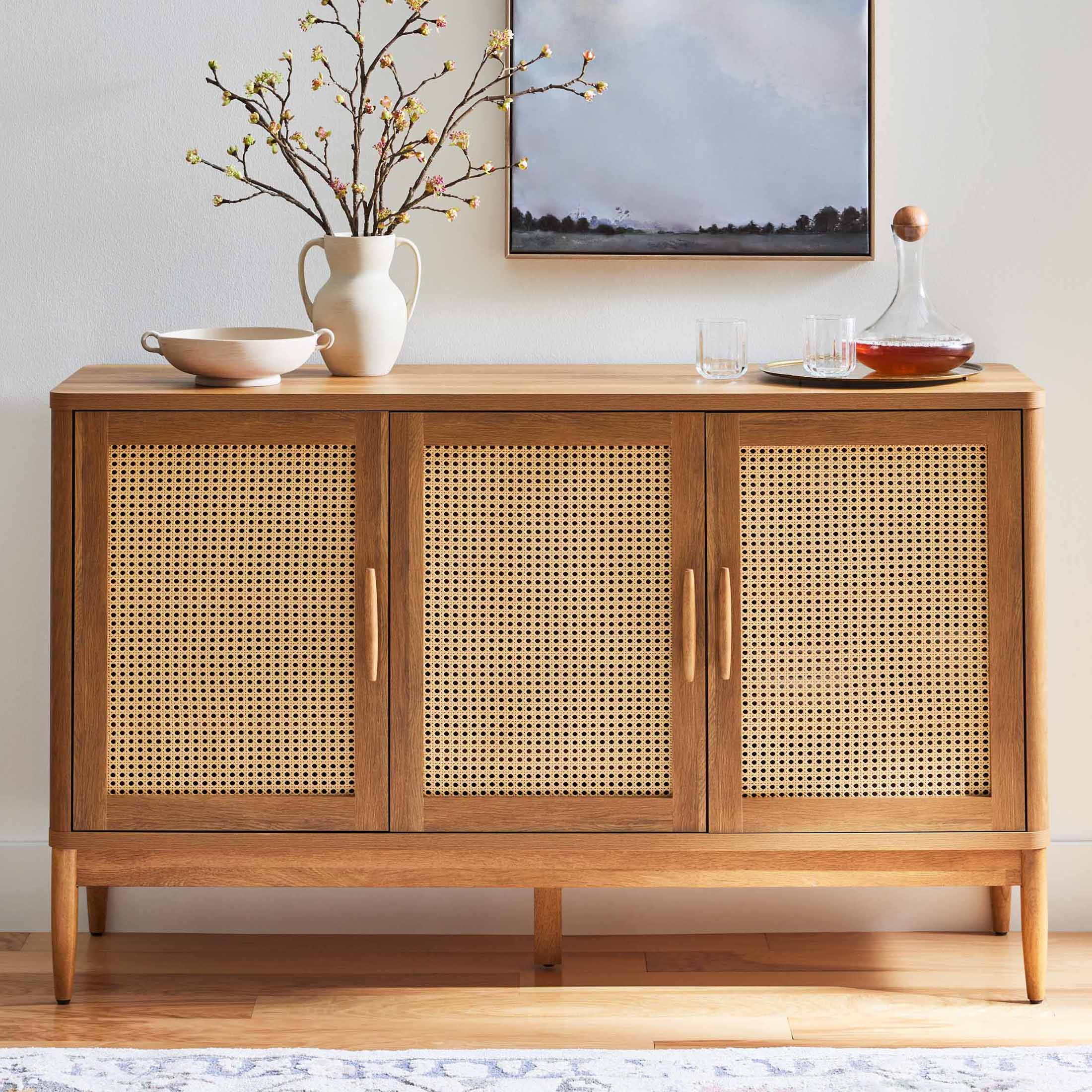 Better Homes & Gardens Springwood Caning Sideboard, Light Honey Finish