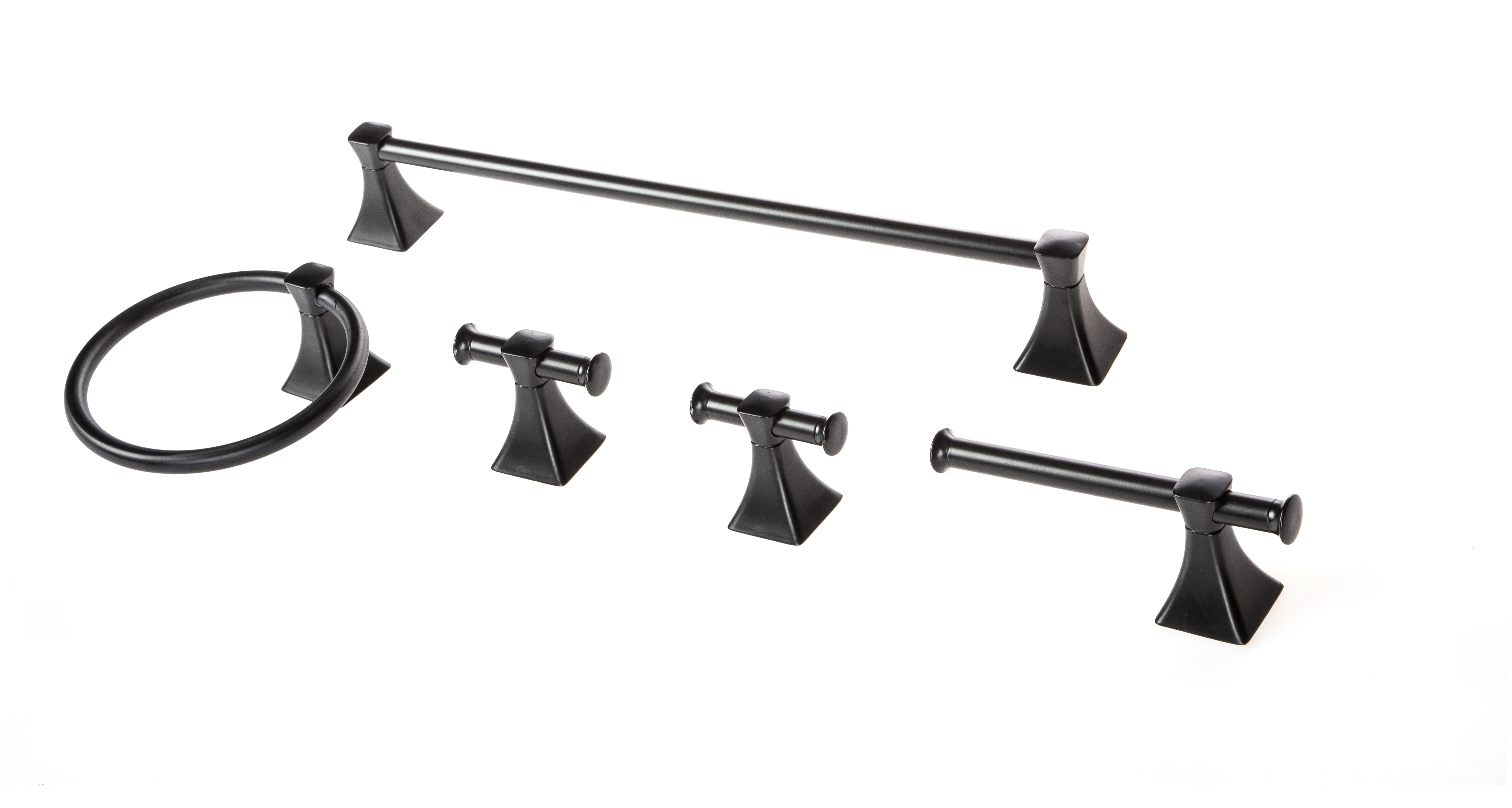 Better Homes & Gardens Steel Wall Mount 5PC Bath Hardware and Towel Holder Set Matte Black, Horizontal Orientation