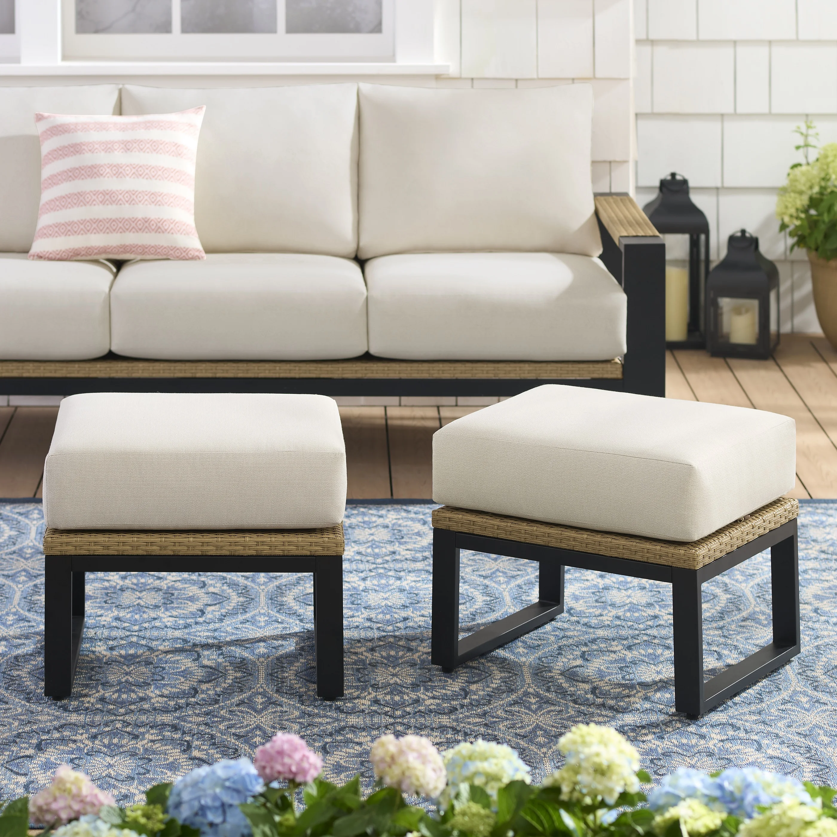 Better Homes & Gardens Ventura 2-Piece Outdoor Wicker Ottoman, Beige